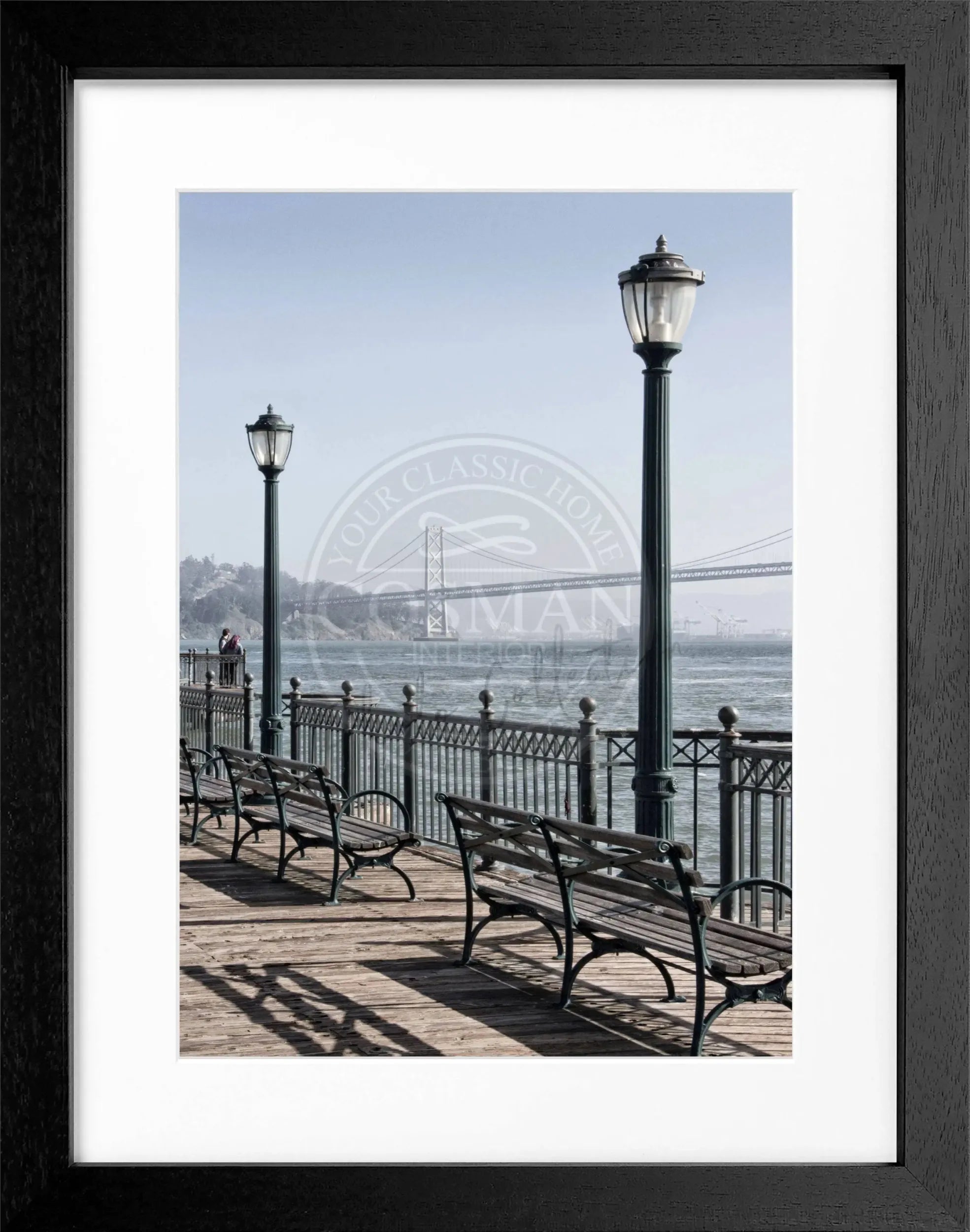 Schwarz-weiß Poster mit Rahmen, San Francisco Bay Bridge Motiv, von Cosman-Photocollection, Maße 25x31cm.