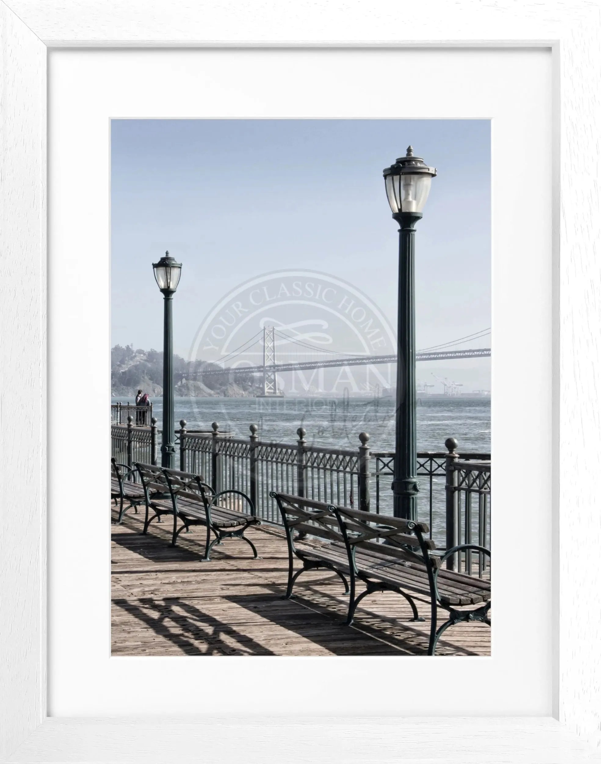 Schwarz-weiß Poster mit Rahmen von Cosman-Photocollection, Bay Bridge San Francisco, 25x31 cm, urbanes Stadtmotiv