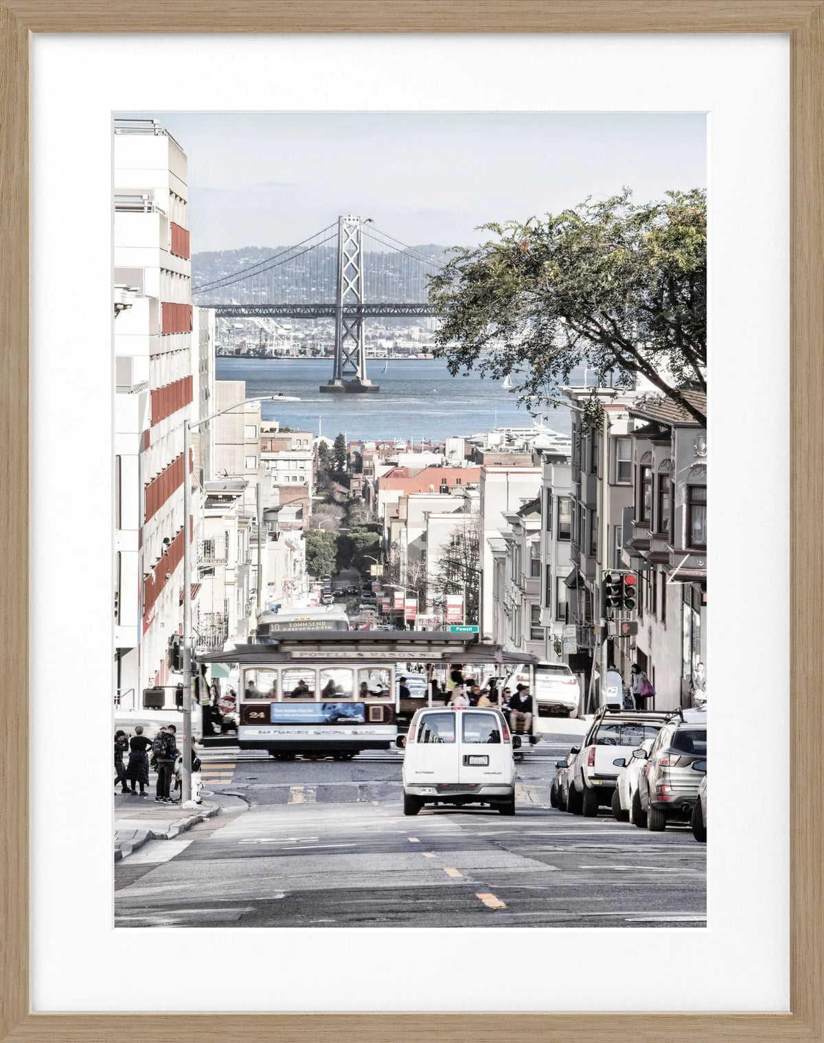 Schwarz-Weiß-Poster mit Rahmen von Cosman-Photocollection, Bay Bridge San Francisco, 25x31 cm, urbanes Stadtmotiv