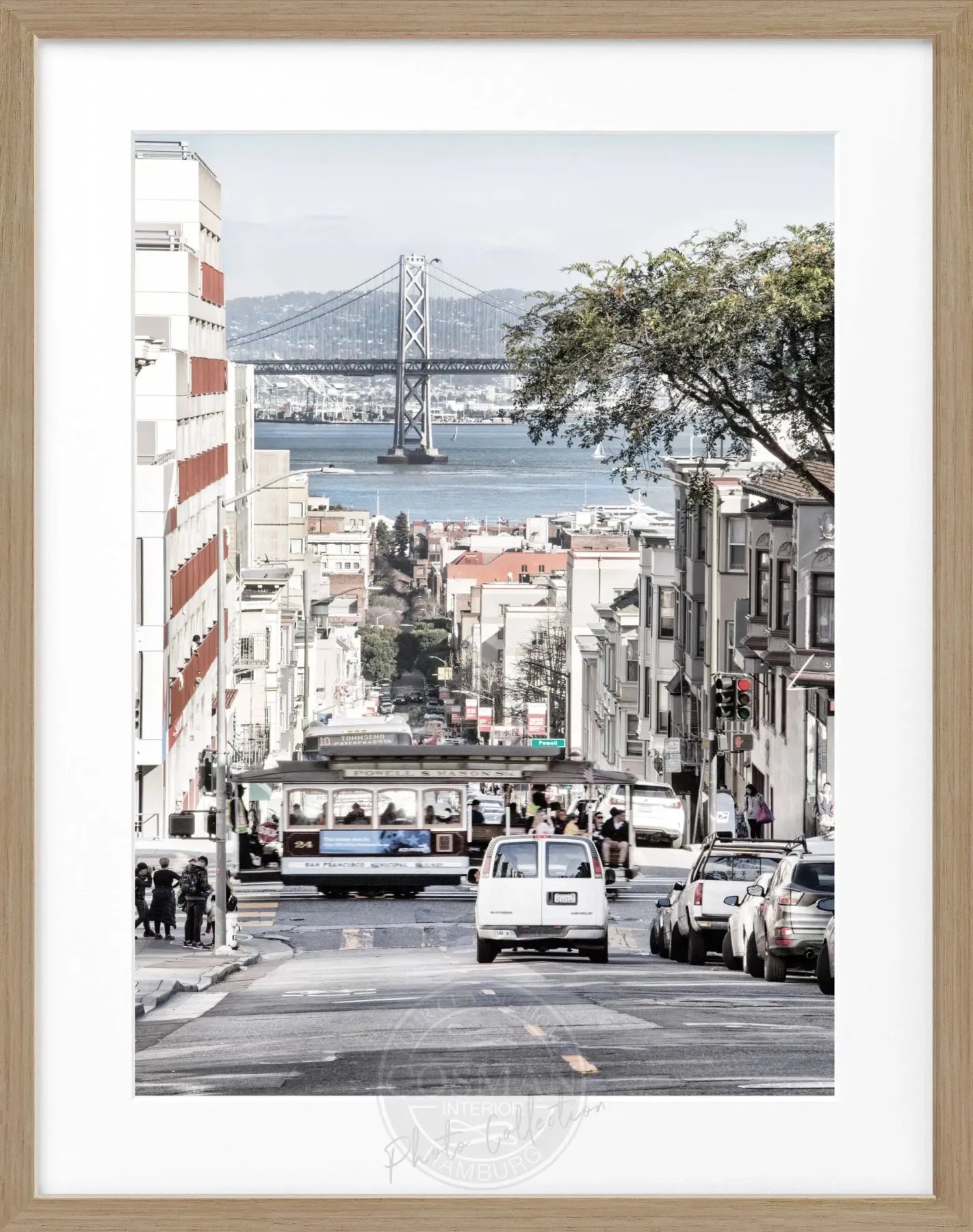 Schwarz-Weiß-Poster mit Rahmen von Cosman-Photocollection, Bay Bridge San Francisco, 25x31 cm, urbanes Stadtmotiv