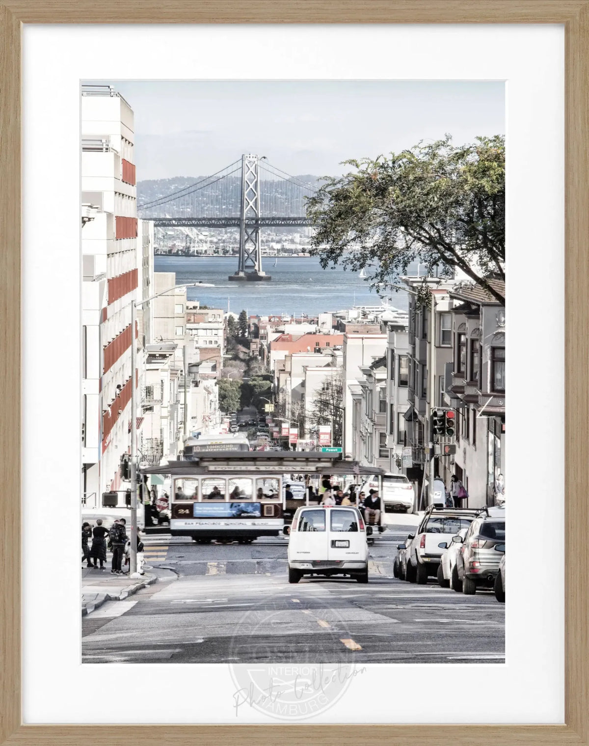 Schwarz-Weiß-Poster mit Rahmen von Cosman-Photocollection, Bay Bridge San Francisco, 25x31 cm, urbanes Stadtmotiv