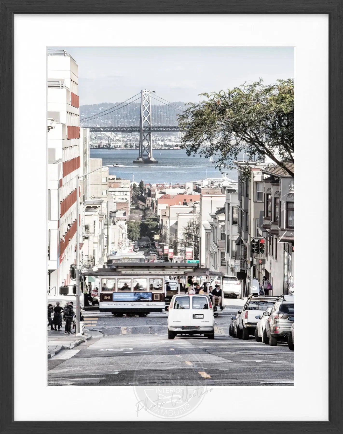 Schwarz-weiß Poster mit Rahmen von Cosman-Photocollection, Bay Bridge San Francisco, 25x31 cm, stilvolles Wandbild