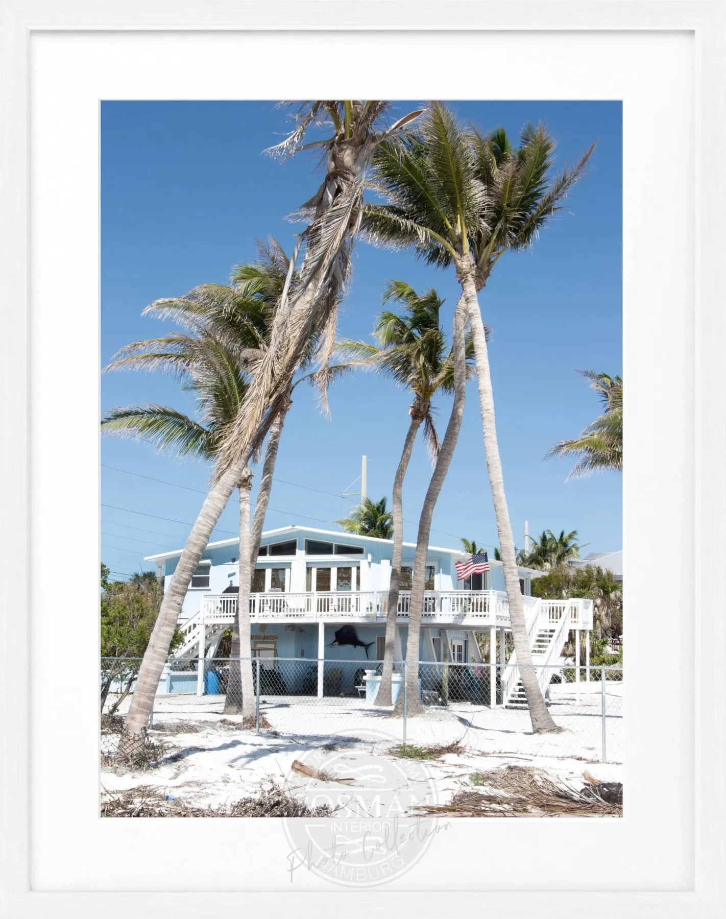 Schwarz-weiß Poster mit Rahmen von Cosman-Photocollection, Florida Key West Beach House Motiv, 25x31 cm