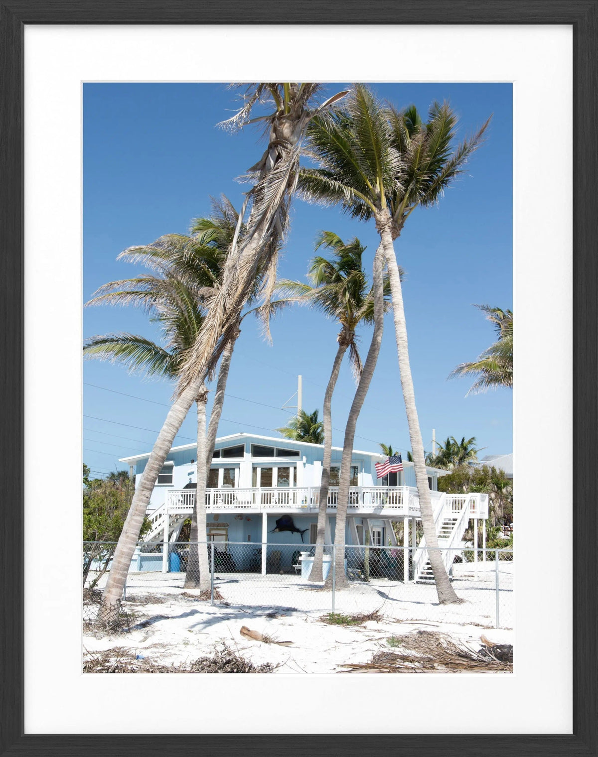 Schwarz-weiß Poster mit Rahmen von Cosman-Photocollection, Florida Key West ’Beach House’, 25x31 cm, Motive der Strandvilla