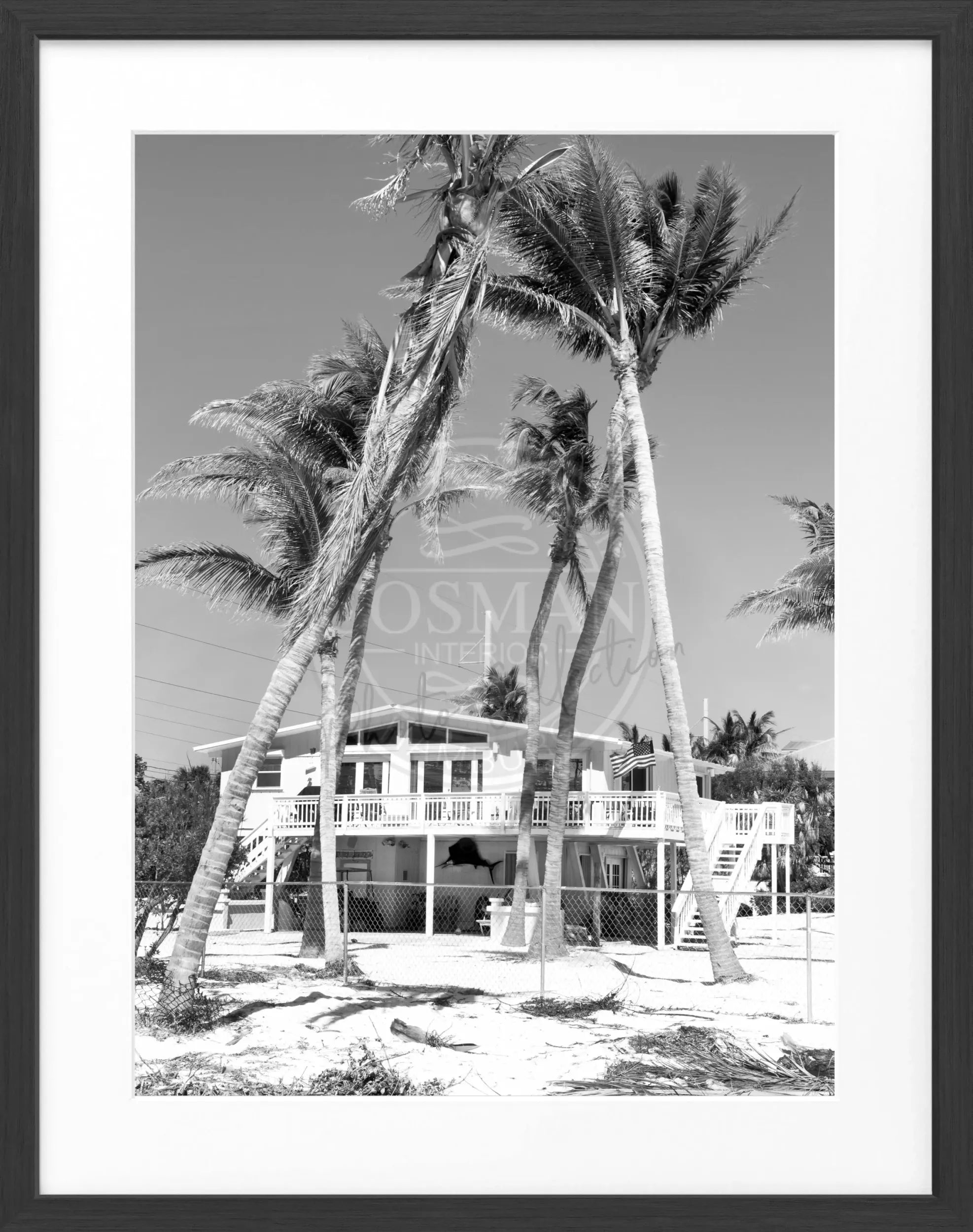 Schwarz-weiß Poster mit Rahmen, Florida Key West Beach House, Cosman-Photocollection, 25x31 cm, Wanddekoration im maritimen Stil