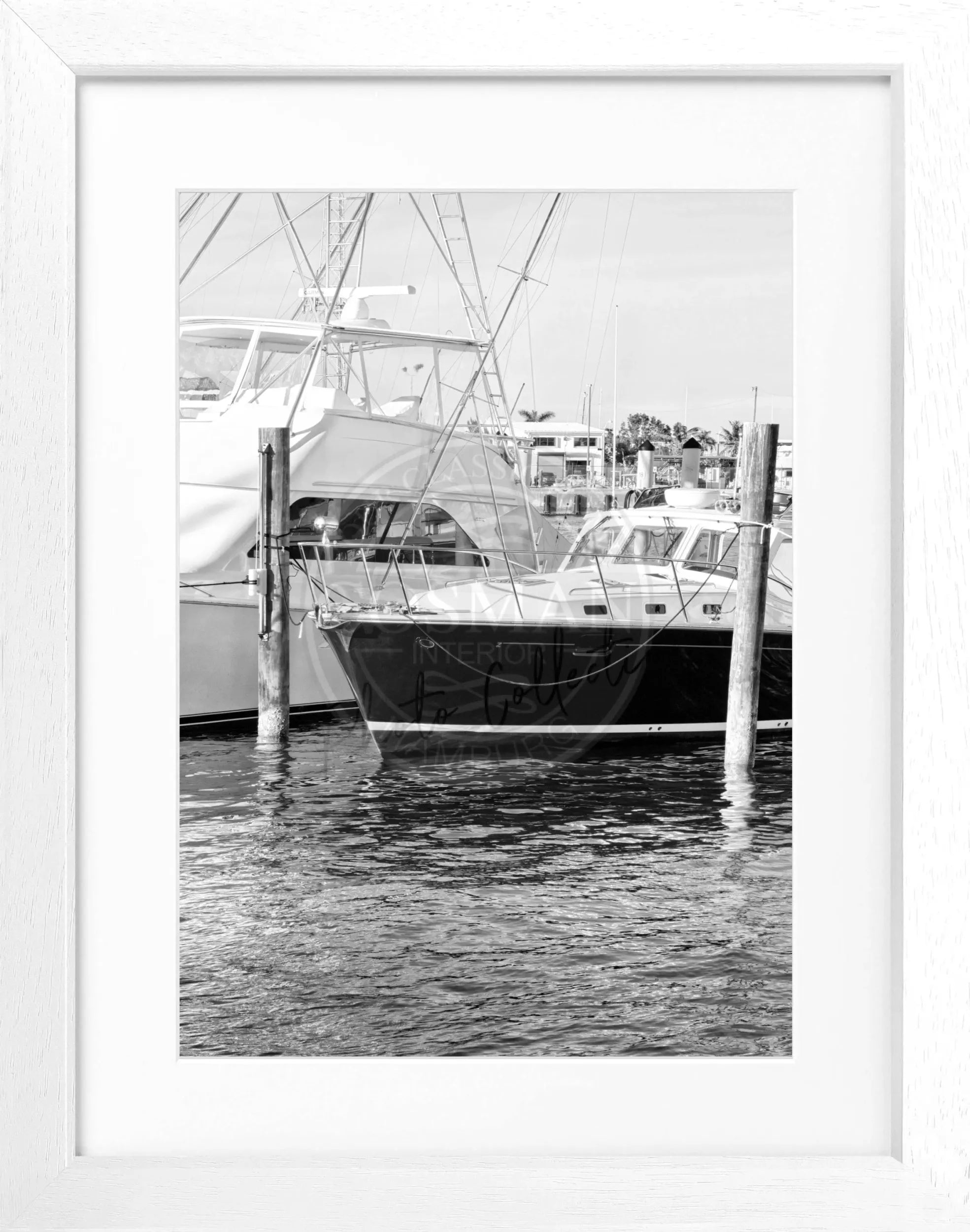 Schwarz-weiß Poster mit Rahmen von Cosman-Photocollection, Florida Key West Boot Motiv, 25x31 cm, Wandbild für Zuhause