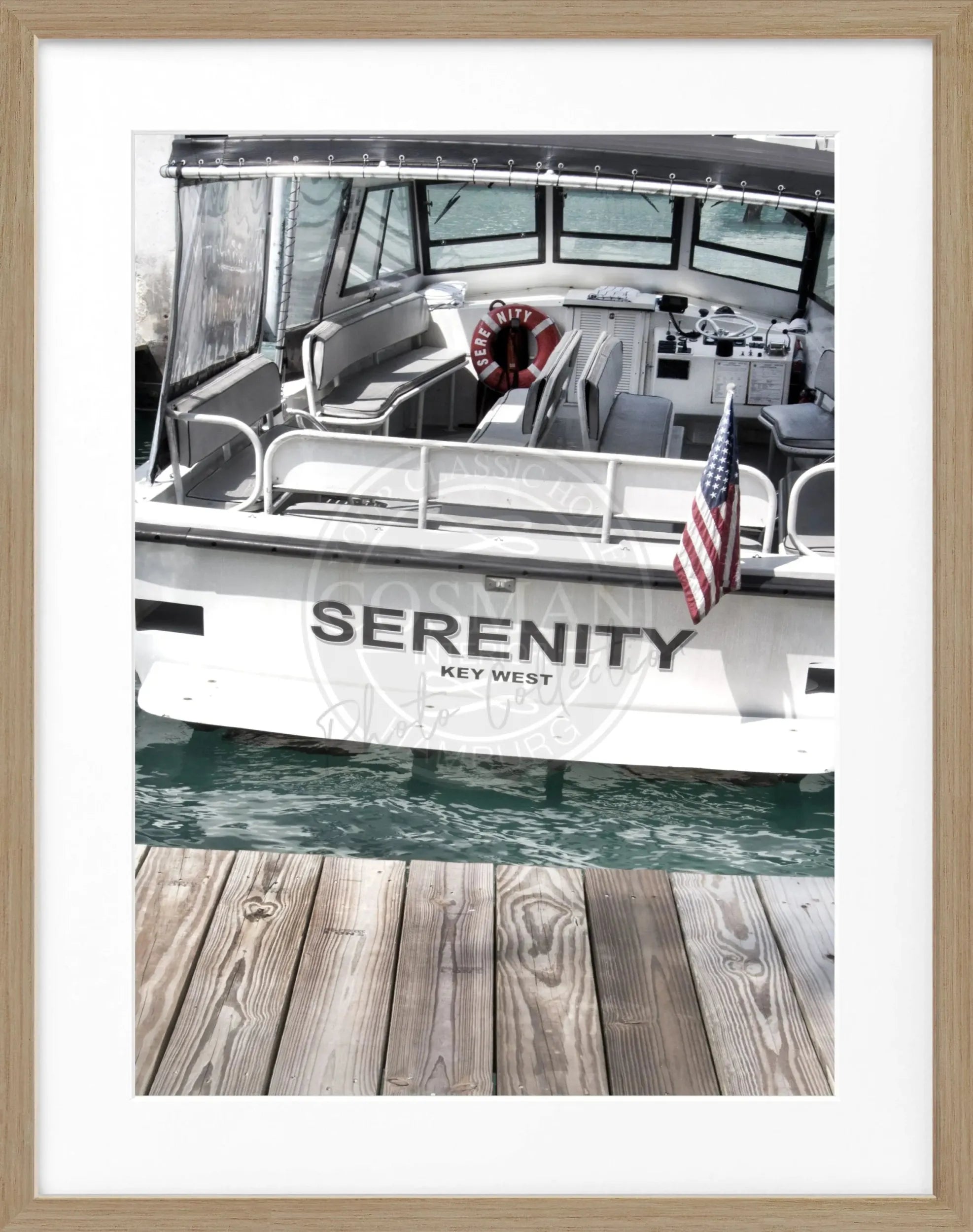 Schwarz-weiß Poster mit Rahmen, Florida Key West Boot Motiv, von Cosman-Photocollection, 25x31cm, maritimes Dekor