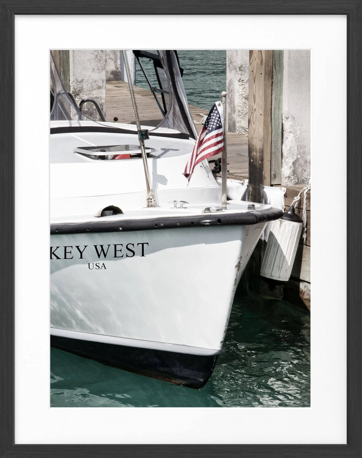Schwarz-weiß Poster mit Rahmen von Cosman-Photocollection, Florida Key West Boot Motiv, 25x31cm, Wanddekor