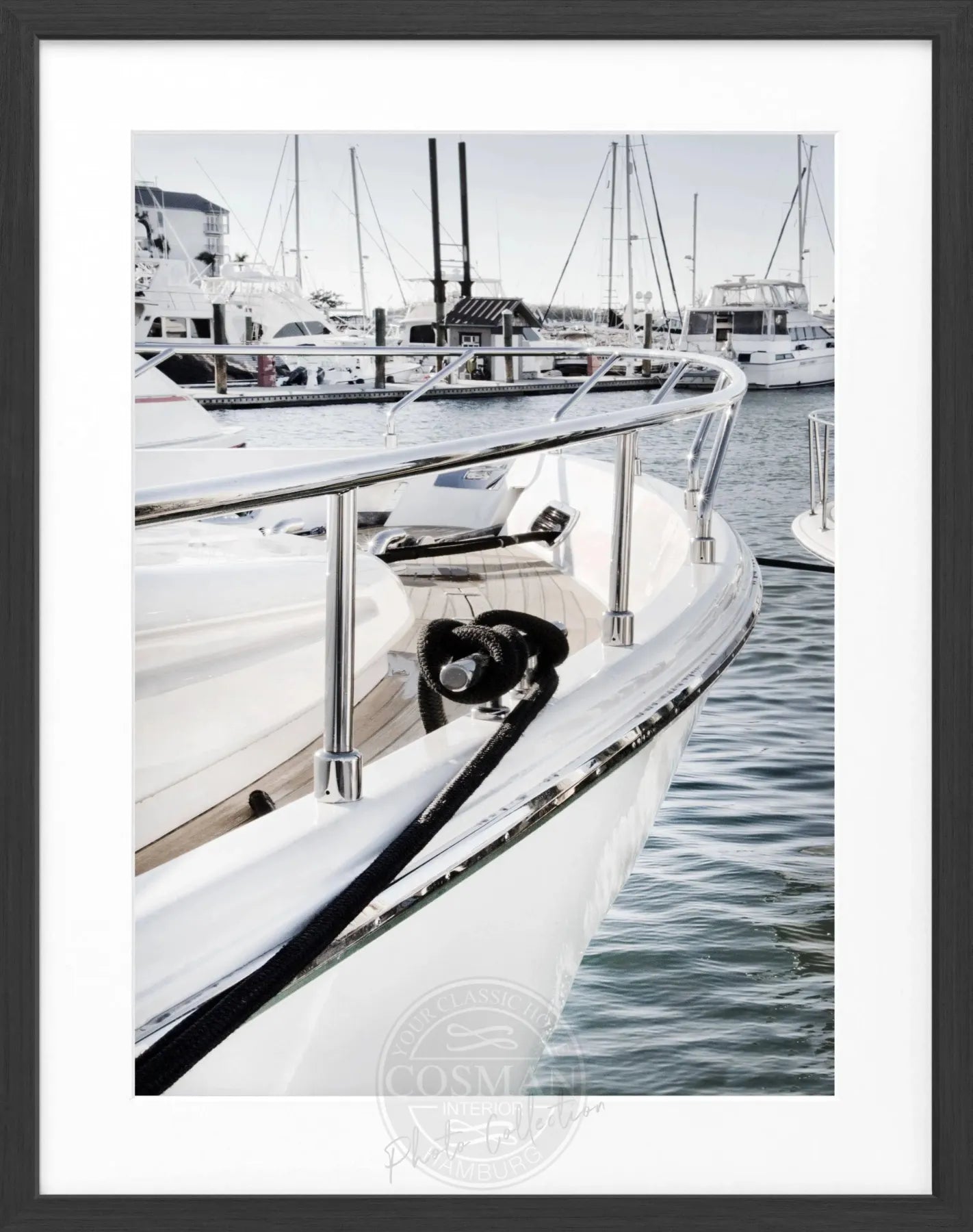 Schwarz-weiß Poster mit Rahmen, Florida Key West Boot-Motiv, von Cosman-Photocollection, 25x31cm, Wanddekoration