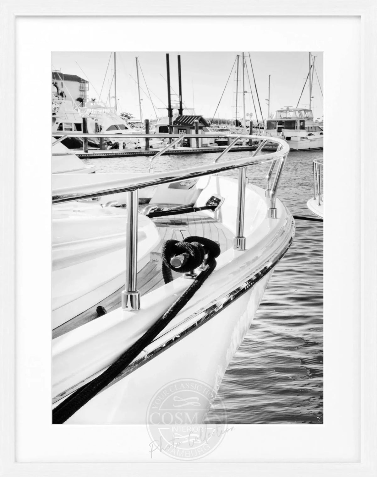 Schwarz-weiß Poster mit Rahmen, Florida Key West Boot-Motiv von Cosman-Photocollection, 25x31 cm