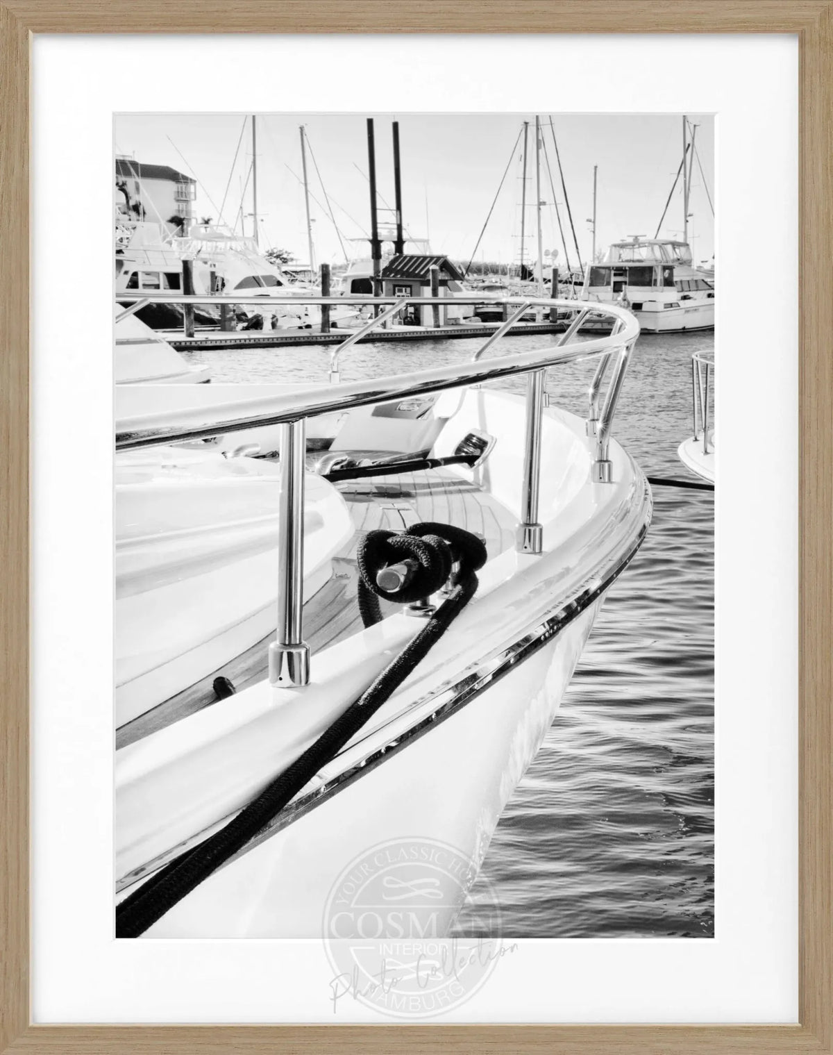 Schwarz-weiß Poster mit Rahmen von Cosman-Photocollection, Florida Key West Boot Motiv, 25x31cm, Wanddekoration