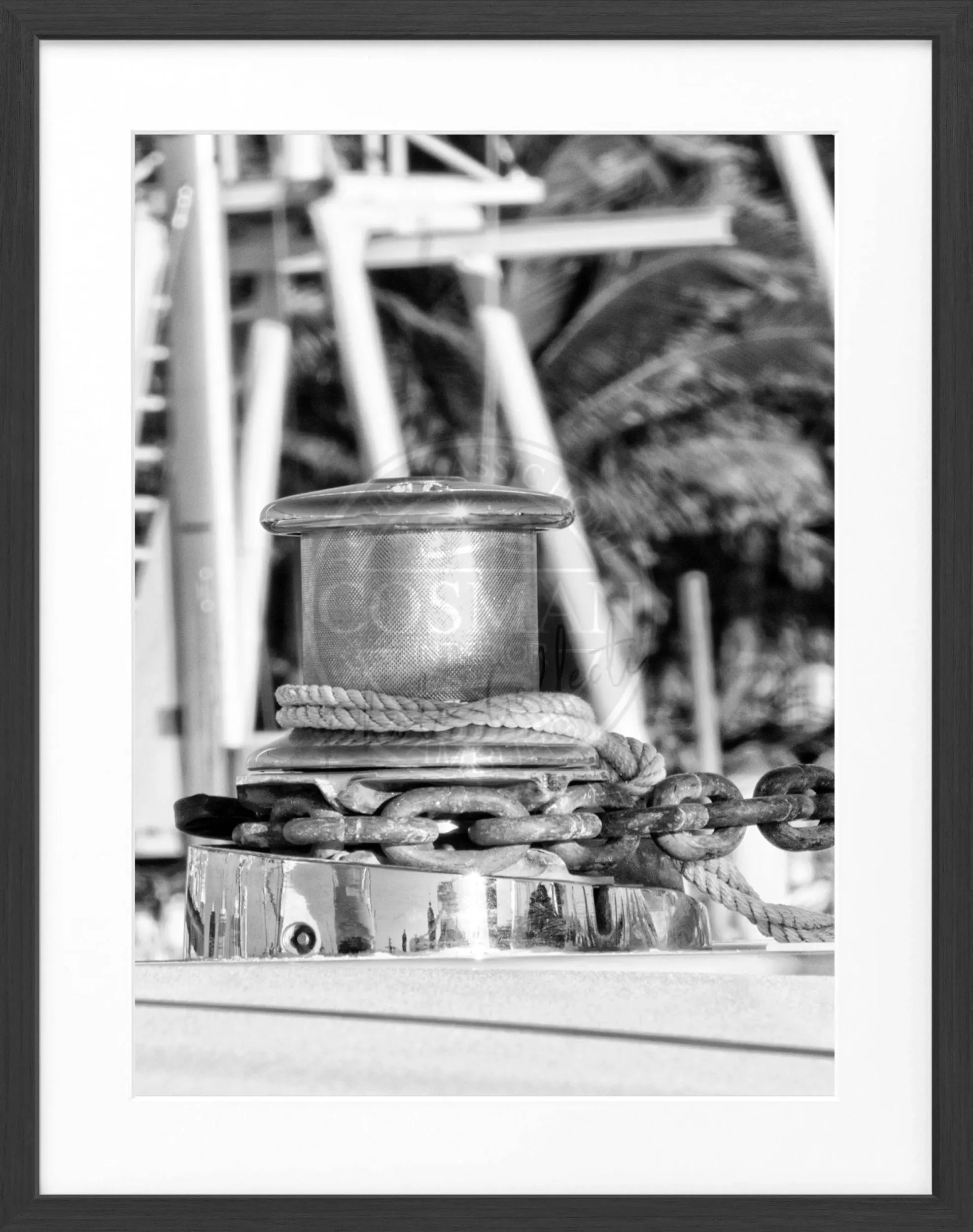 Schwarz-weiß Poster mit Rahmen, Florida Key West Boot, 25x31 cm, von Cosman-Photocollection, maritime Motiv