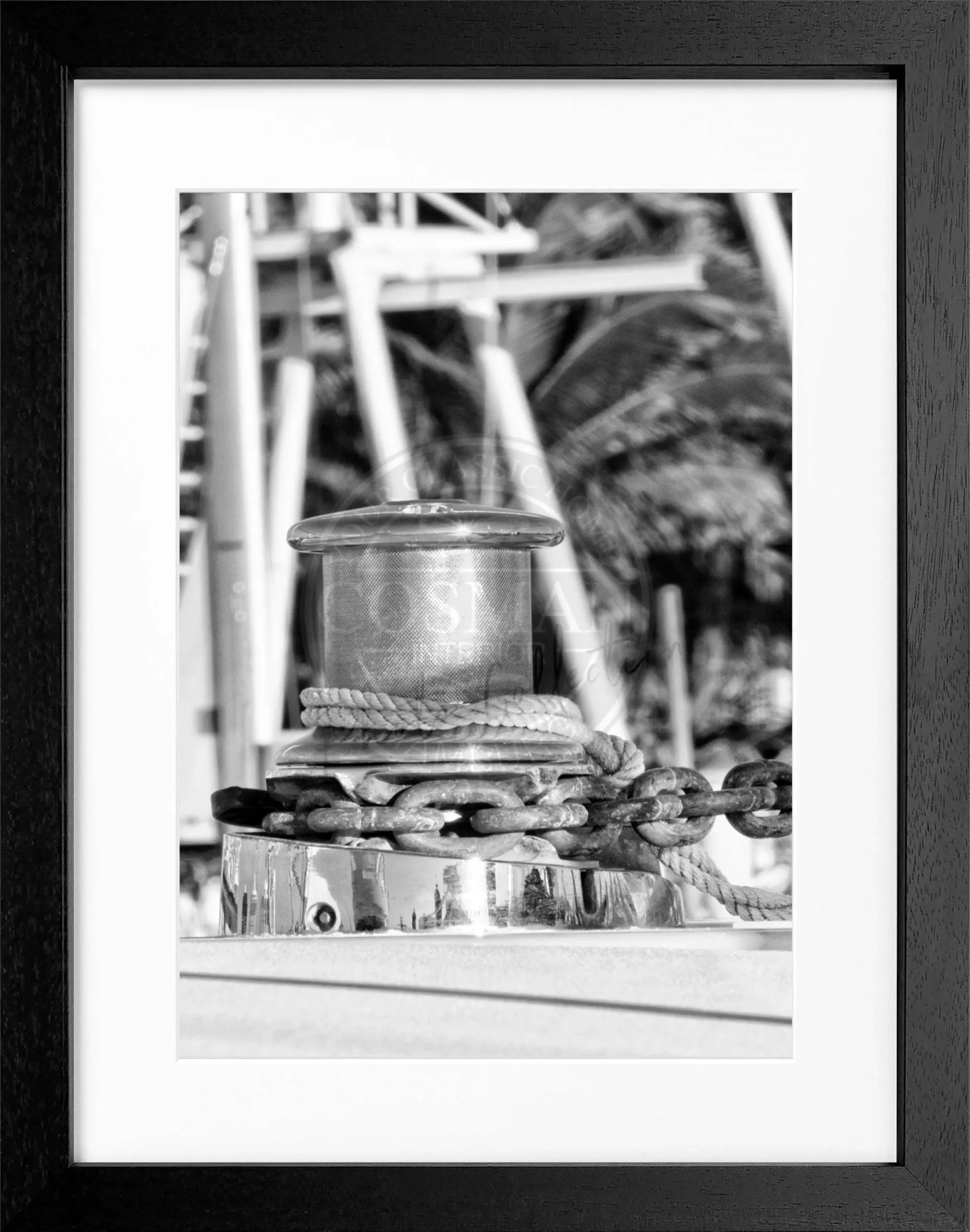 Schwarz-weiß Poster mit Rahmen von Cosman-Photocollection, Florida Key West Boot Motiv, 25x31 cm, Kunstdruck
