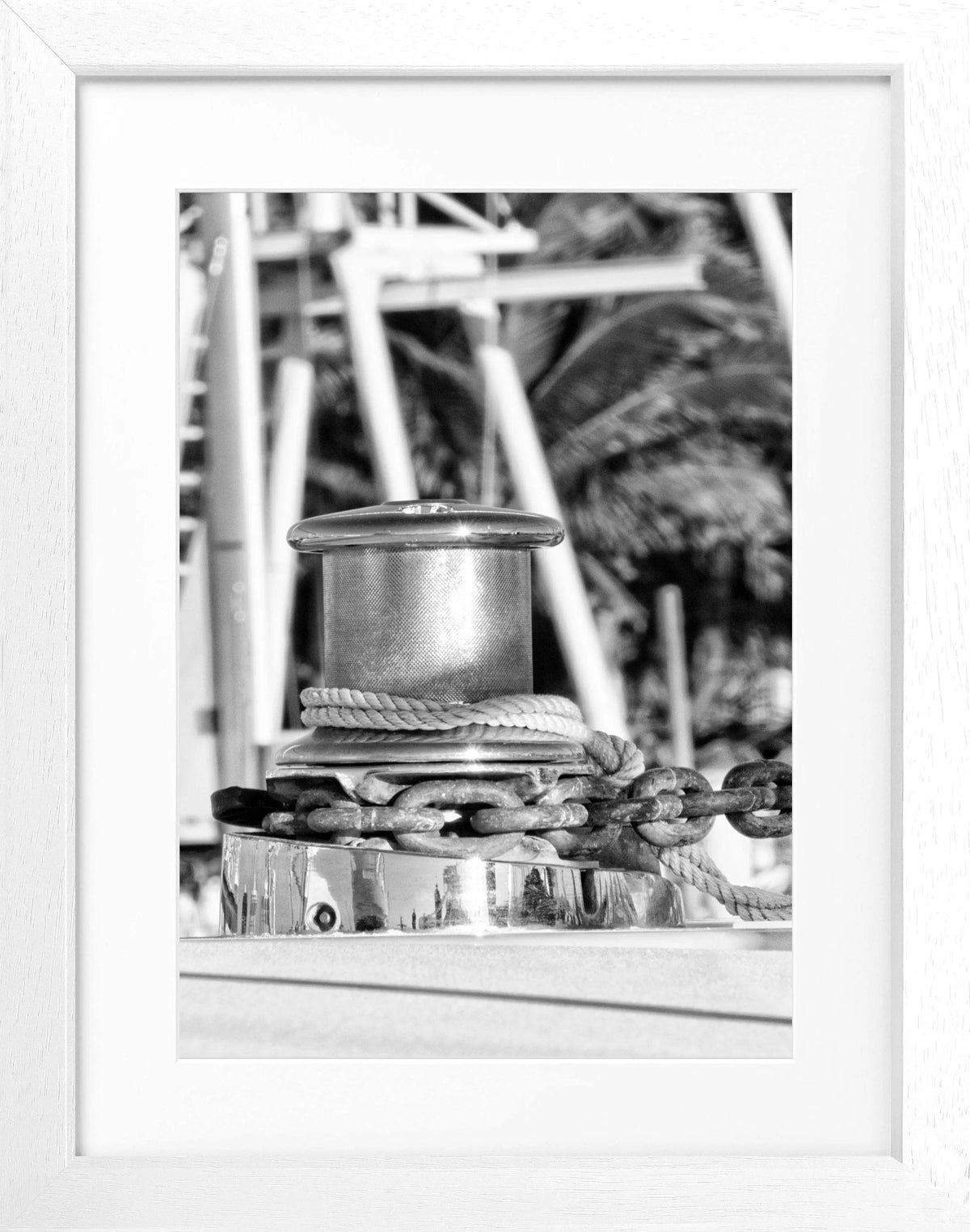 Schwarz-weiß Poster mit Rahmen von Cosman-Photocollection, Florida Key West Boot Motiv, 25x31 cm, Kunstdruck für Wanddekoration