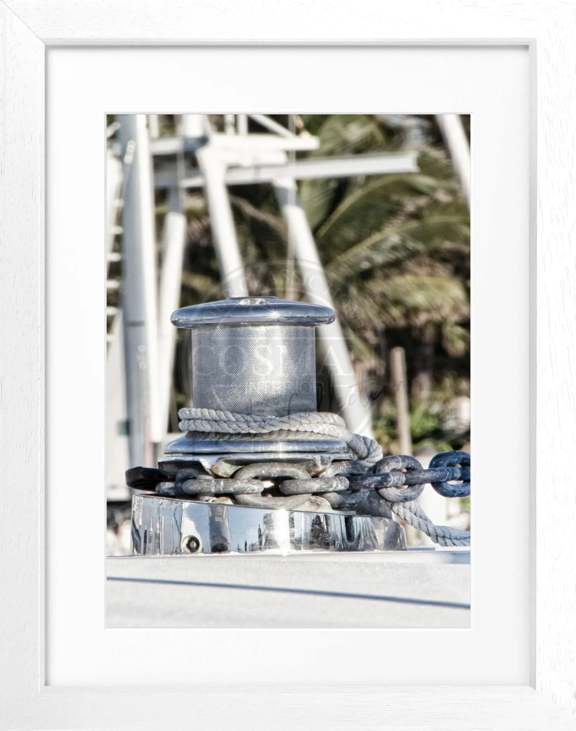 Schwarz-weiß Poster mit Rahmen von Cosman-Photocollection, Florida Key West Boot, 25x31cm, Wandbild, dekoratives Meeresmotiv