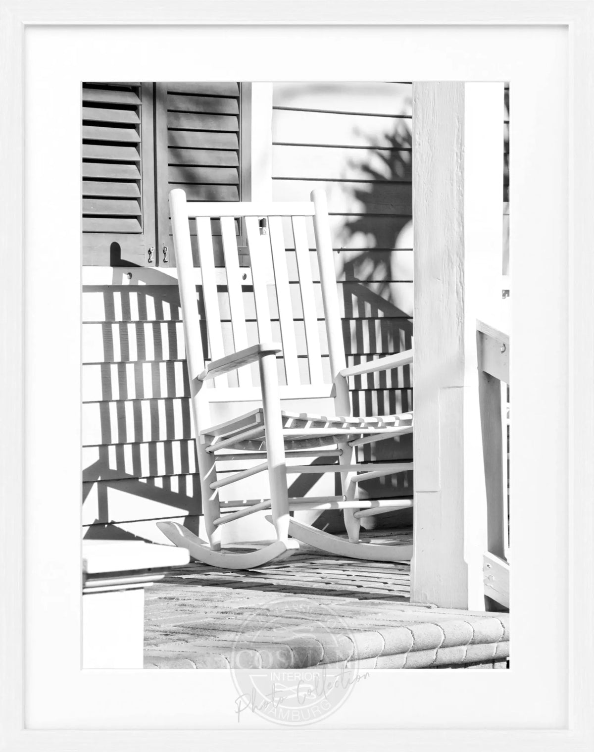 Schwarz-weiß Poster Florida Key West mit Deckchair, Rahmen, 25x31 cm, von Cosman-Photocollection, Wanddekoration