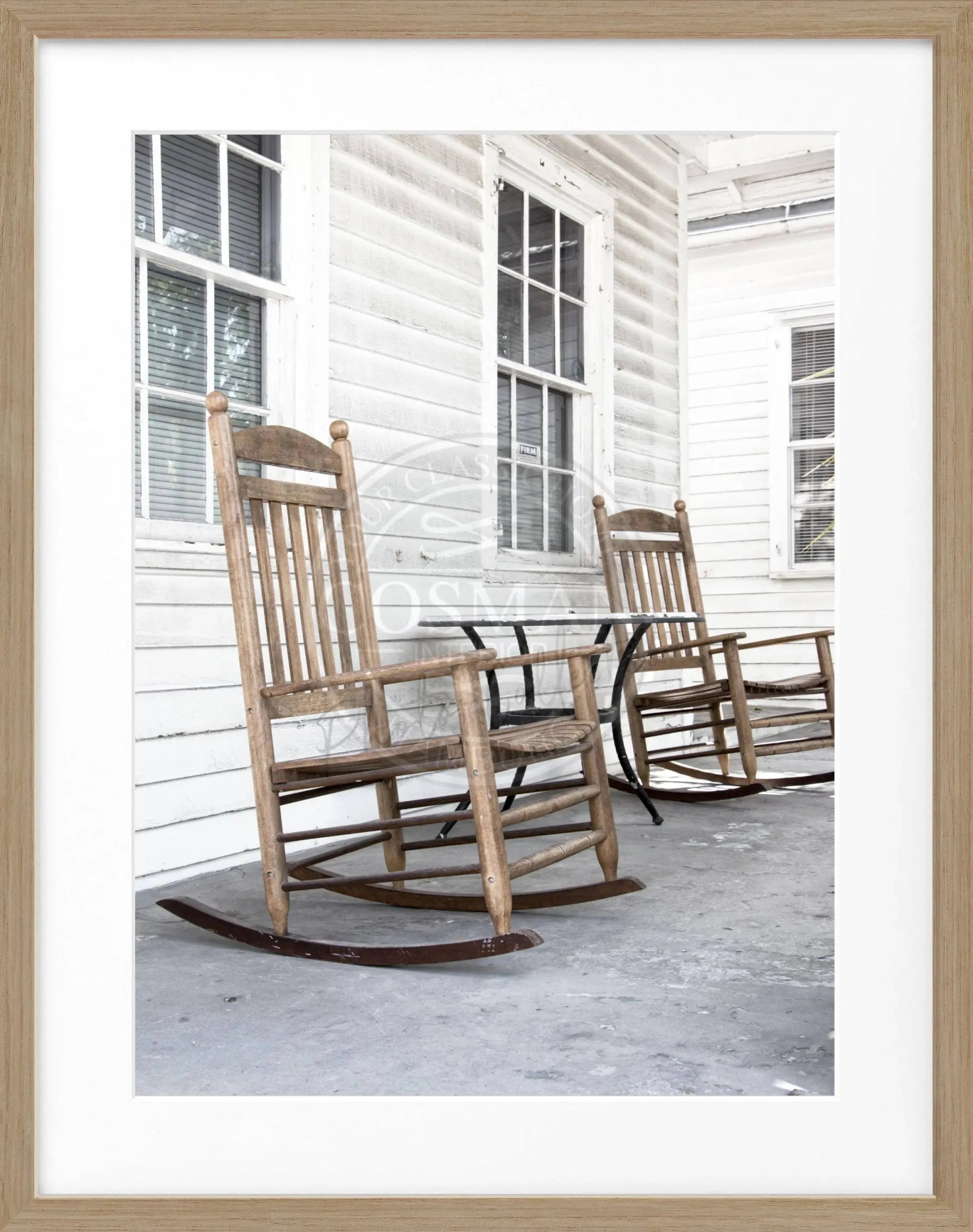 Schwarz-weiß Poster mit Rahmen, Florida Key West ’Deckchair’ Motiv, von Cosman-Photocollection, 25x31cm.
