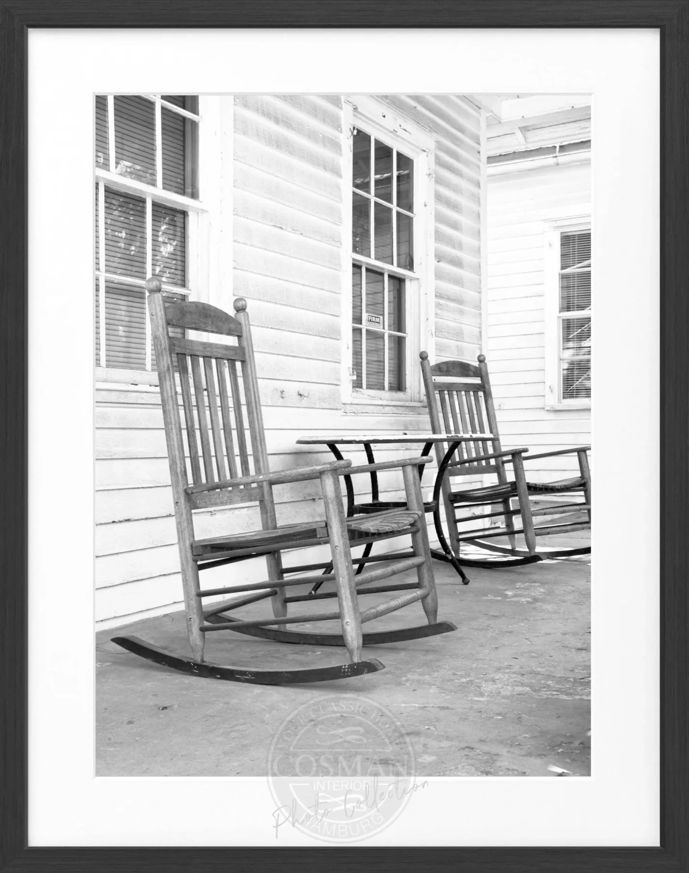 Schwarz-weiß Poster mit Rahmen von Cosman-Photocollection, Florida Key West Deckchair Motiv, 25x31cm, Wanddekoration