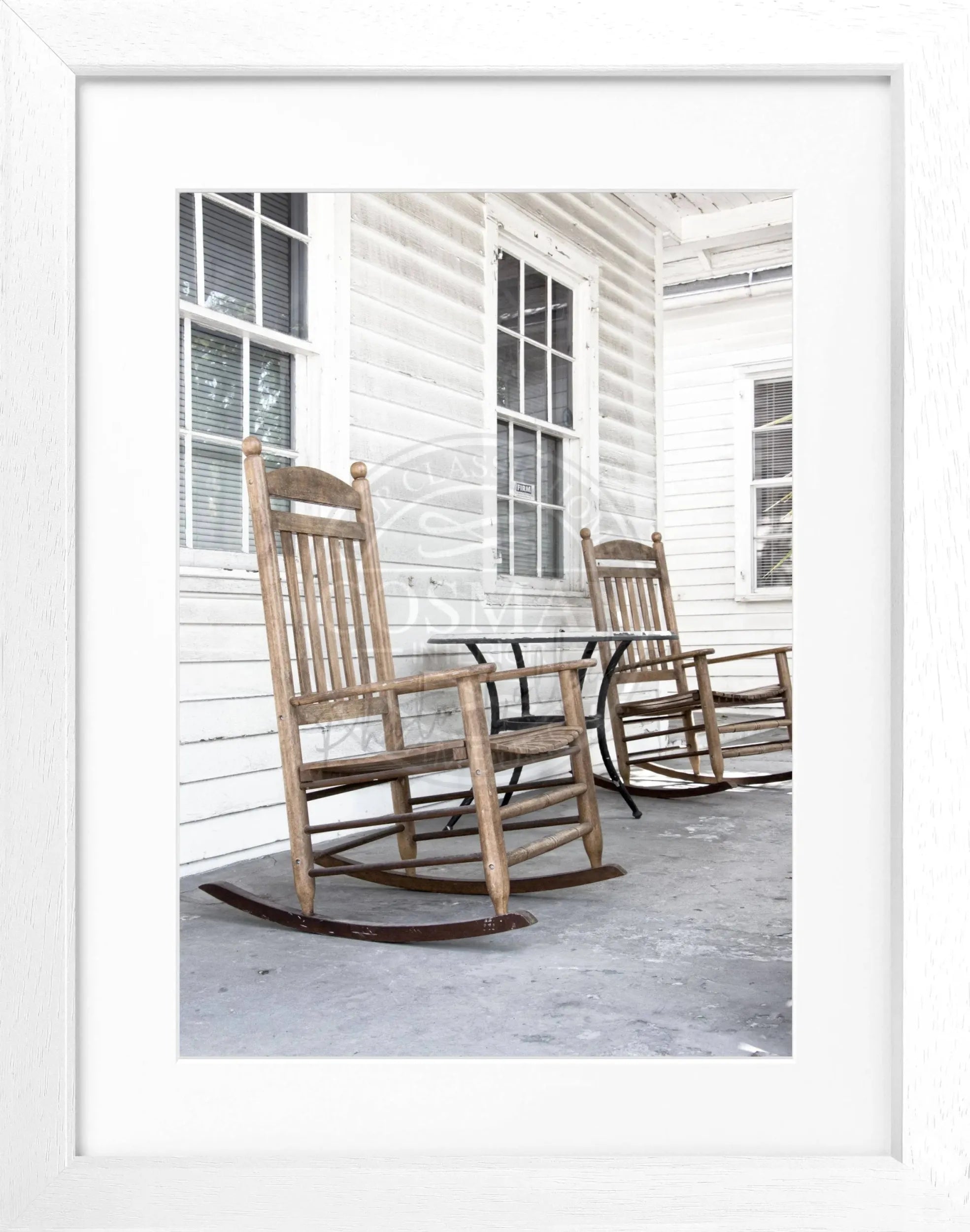Schwarz-weiß Poster mit Rahmen, Florida Key West Motiv mit Liegestuhl, von Cosman-Photocollection, 25x31 cm