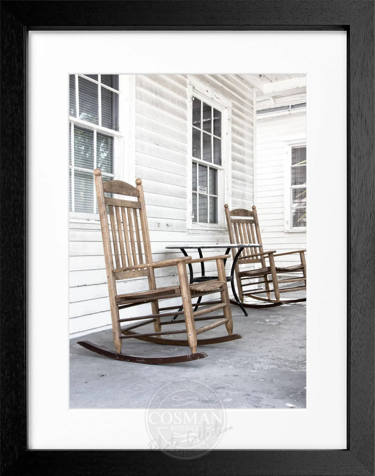 Schwarz-weiß Poster mit Rahmen, Florida Key West Deckchair Motiv, von Cosman-Photocollection, 25x31 cm