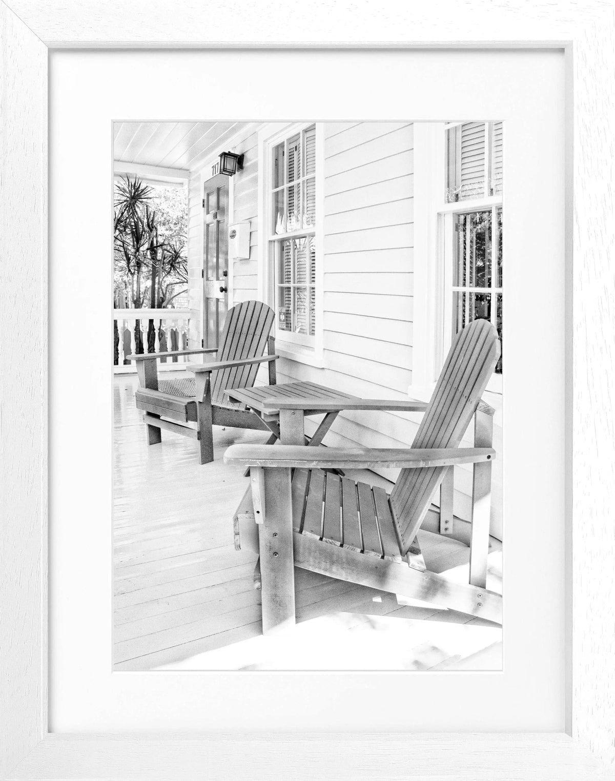 Schwarz-weiß Poster mit Rahmen, Florida Key West Deckchair Motiv, von Cosman-Photocollection, 25x31 cm, maritime Atmosphäre
