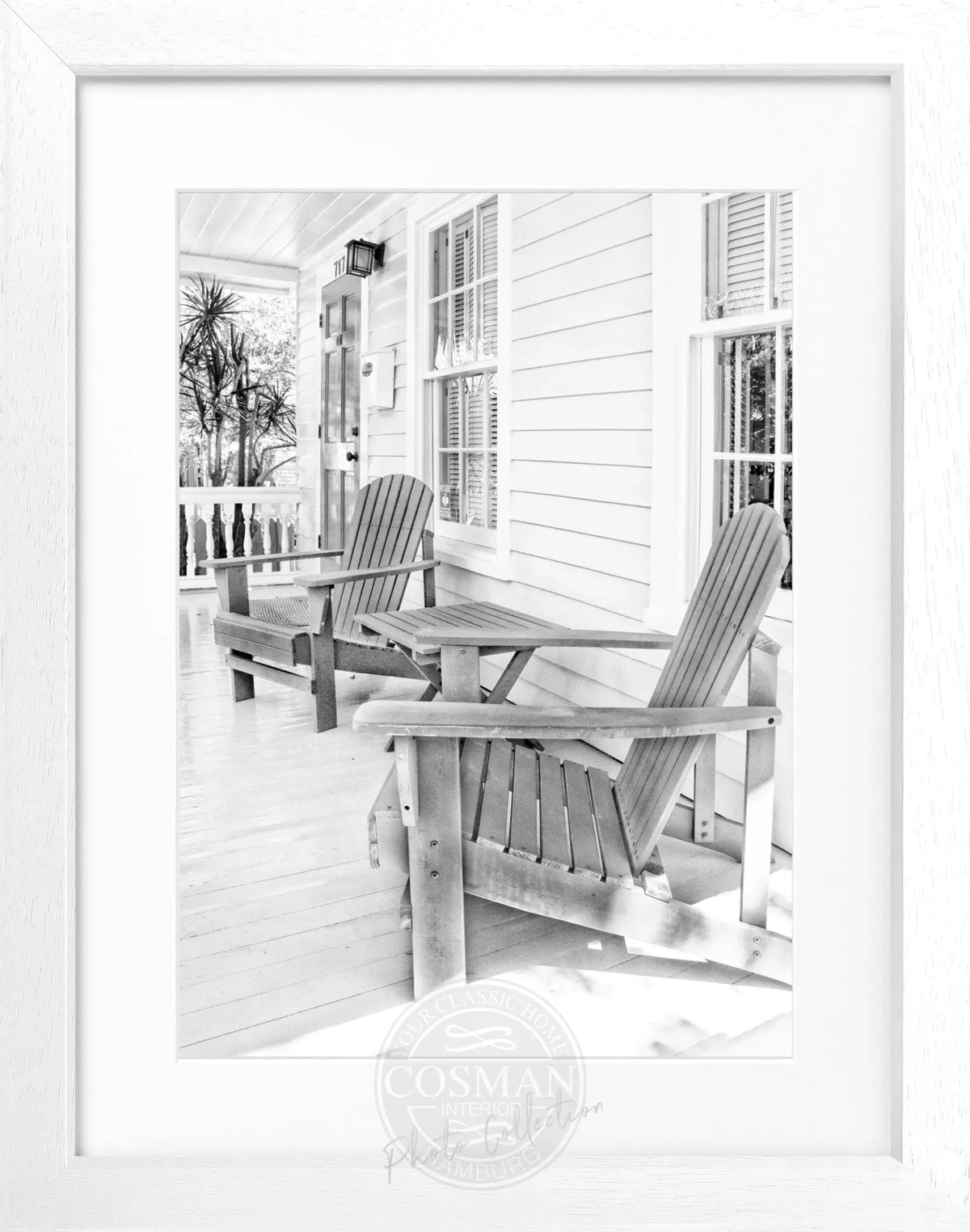 Schwarz-weiß Poster mit Rahmen, Florida Key West Deckchair Motiv, von Cosman-Photocollection, 25x31 cm, maritime Atmosphäre