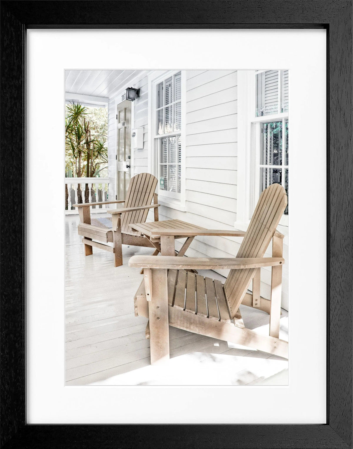 Schwarz-weiß Poster mit Rahmen, Florida Key West Deckchair, von Cosman-Photocollection, 25x31 cm, dekoratives Wandbild