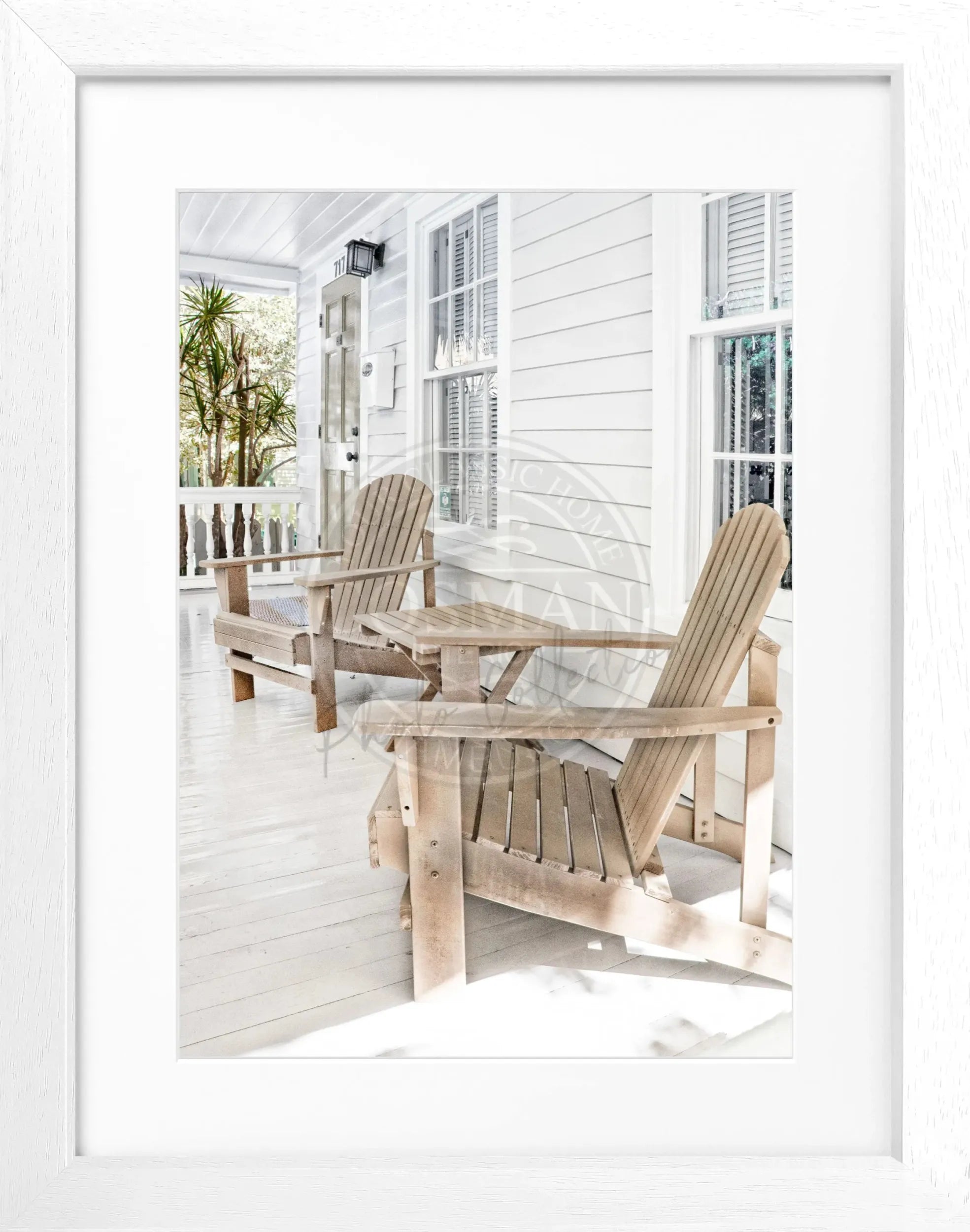 Schwarz-weiß Poster mit Rahmen von Florida Key West mit Deckchair, von Cosman-Photocollection, 25x31 cm, dekoratives Wandbild