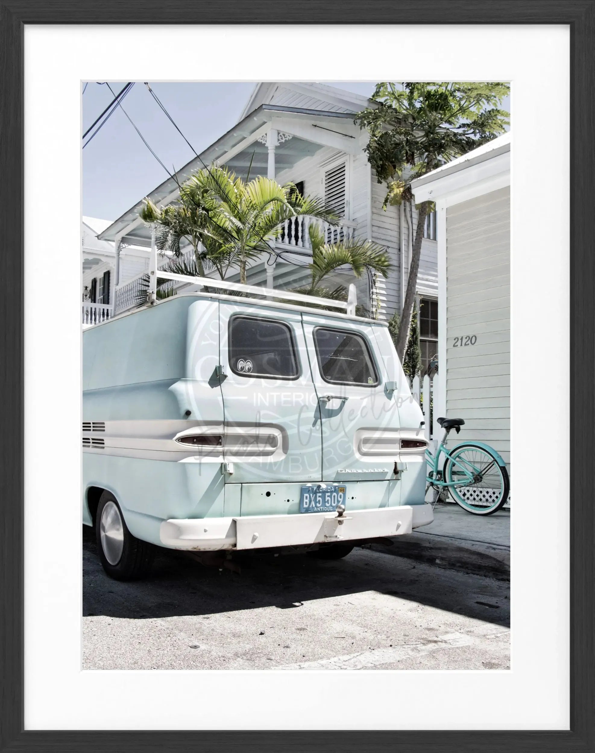 Schwarz-weiß Poster mit Rahmen von Florida Key West, 25x31cm, von Cosman-Photocollection, ideal für Wanddekoration.