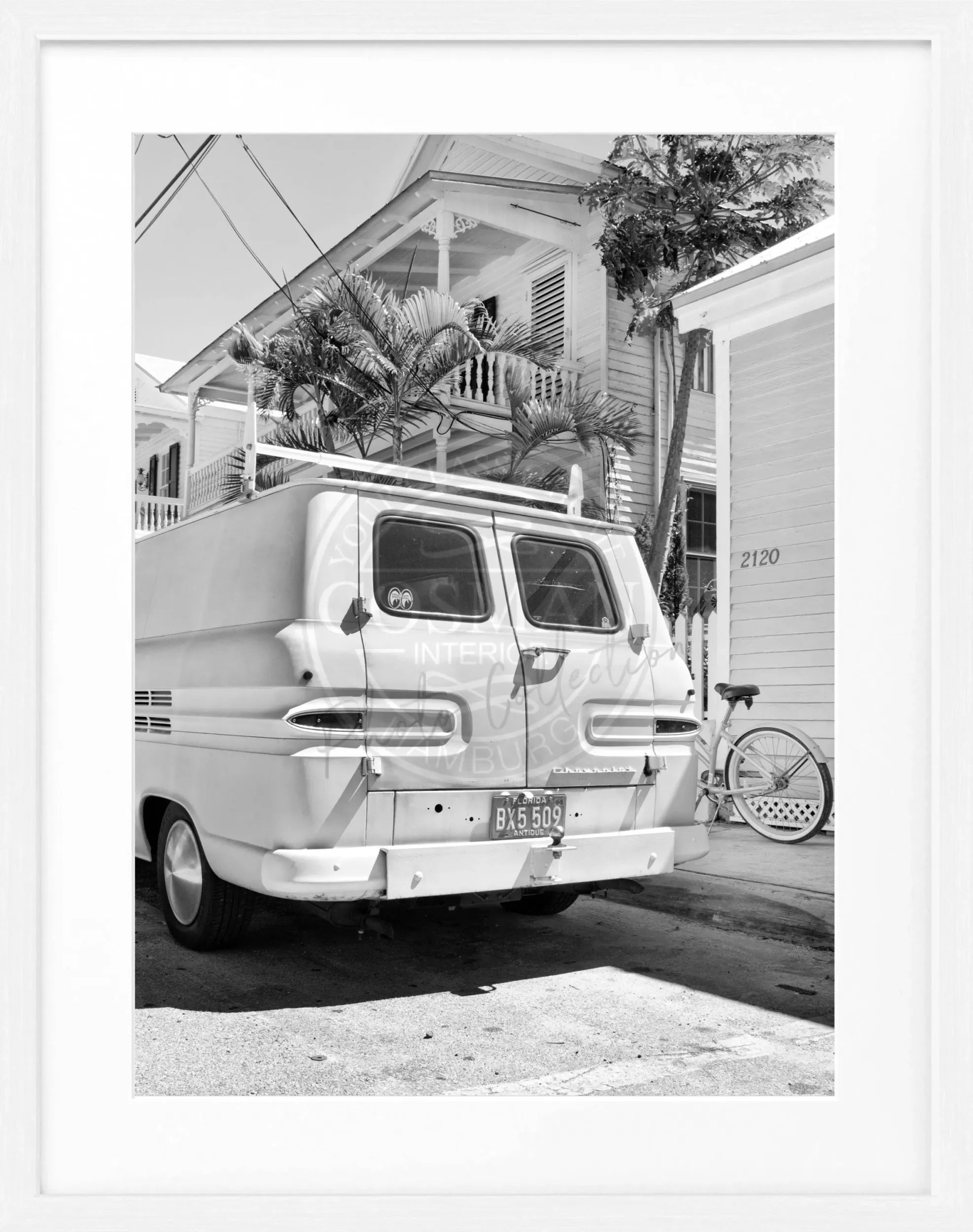 Schwarz-weiß Poster mit Rahmen von Florida Key West, 25x31 cm, von Cosman-Photocollection, dekoratives Wandbild