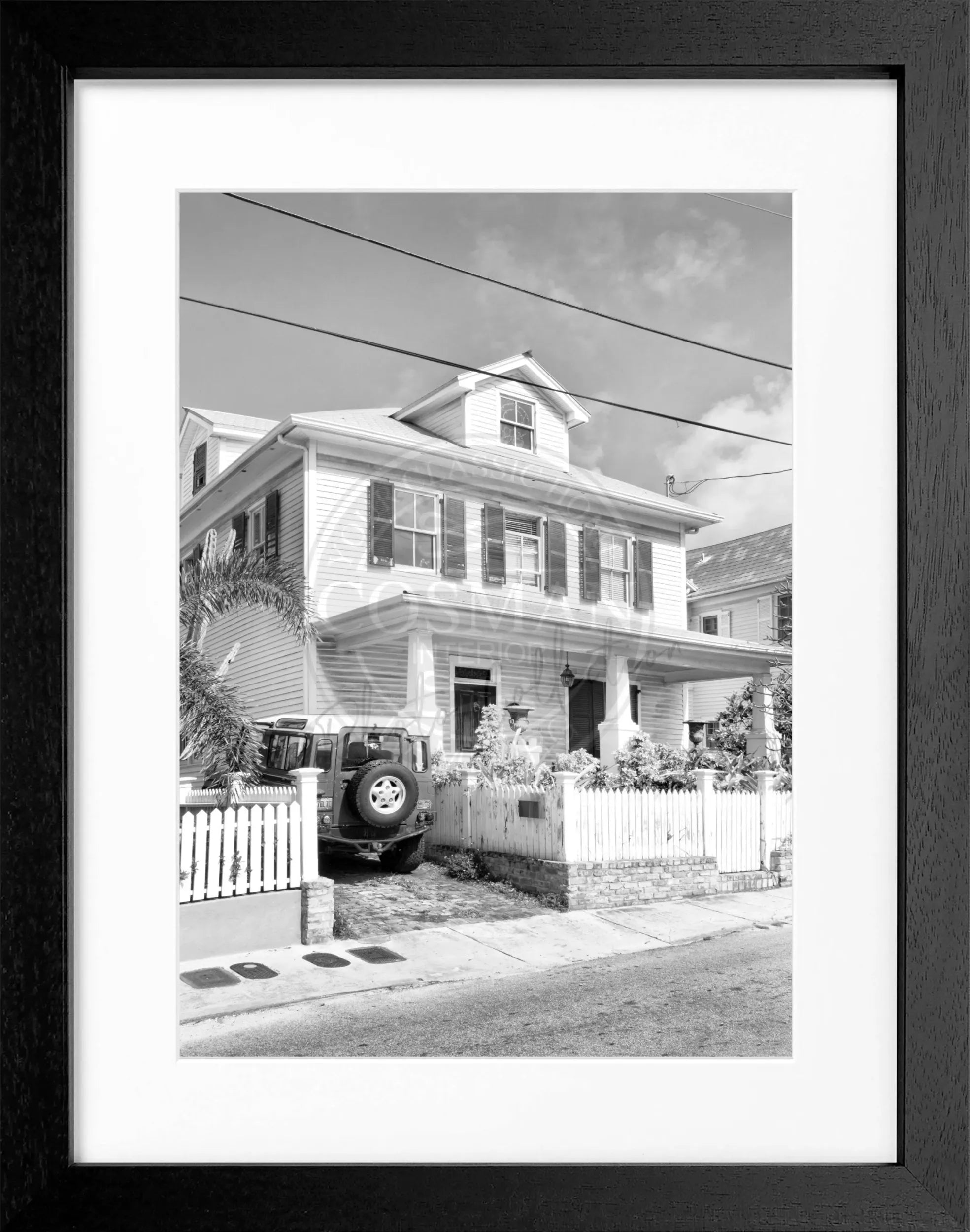 Schwarz-weiß Poster mit Rahmen von Florida Key West, 25x31 cm, von Cosman-Photocollection