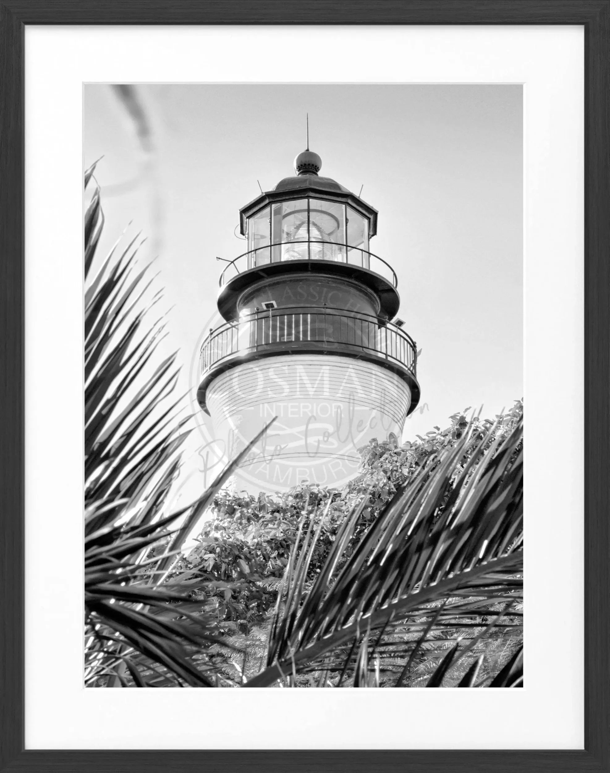 Schwarz-weiß Poster mit Rahmen, Key West Leuchtturm in Florida, von Cosman-Photocollection, 25x31 cm, Wanddekoration