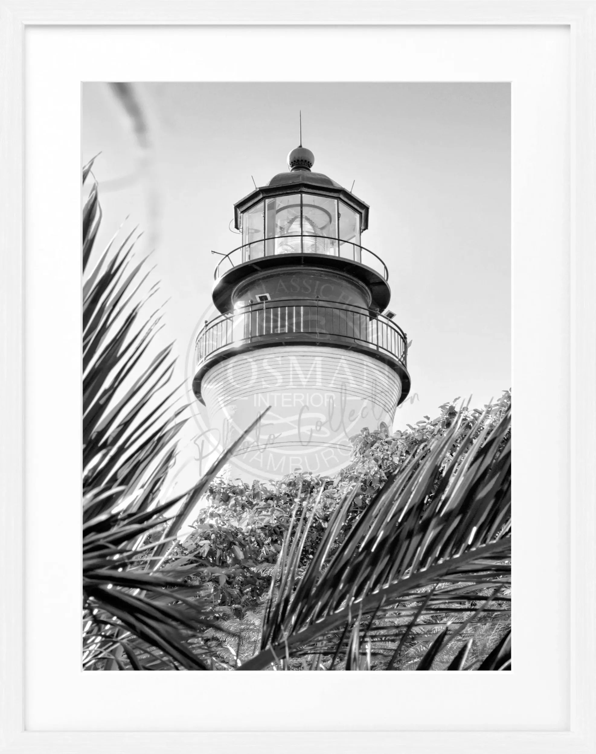 Schwarz-weiß Poster mit Rahmen von Cosman-Photocollection, Motiv Leuchtturm in Florida Key West, 25x31 cm