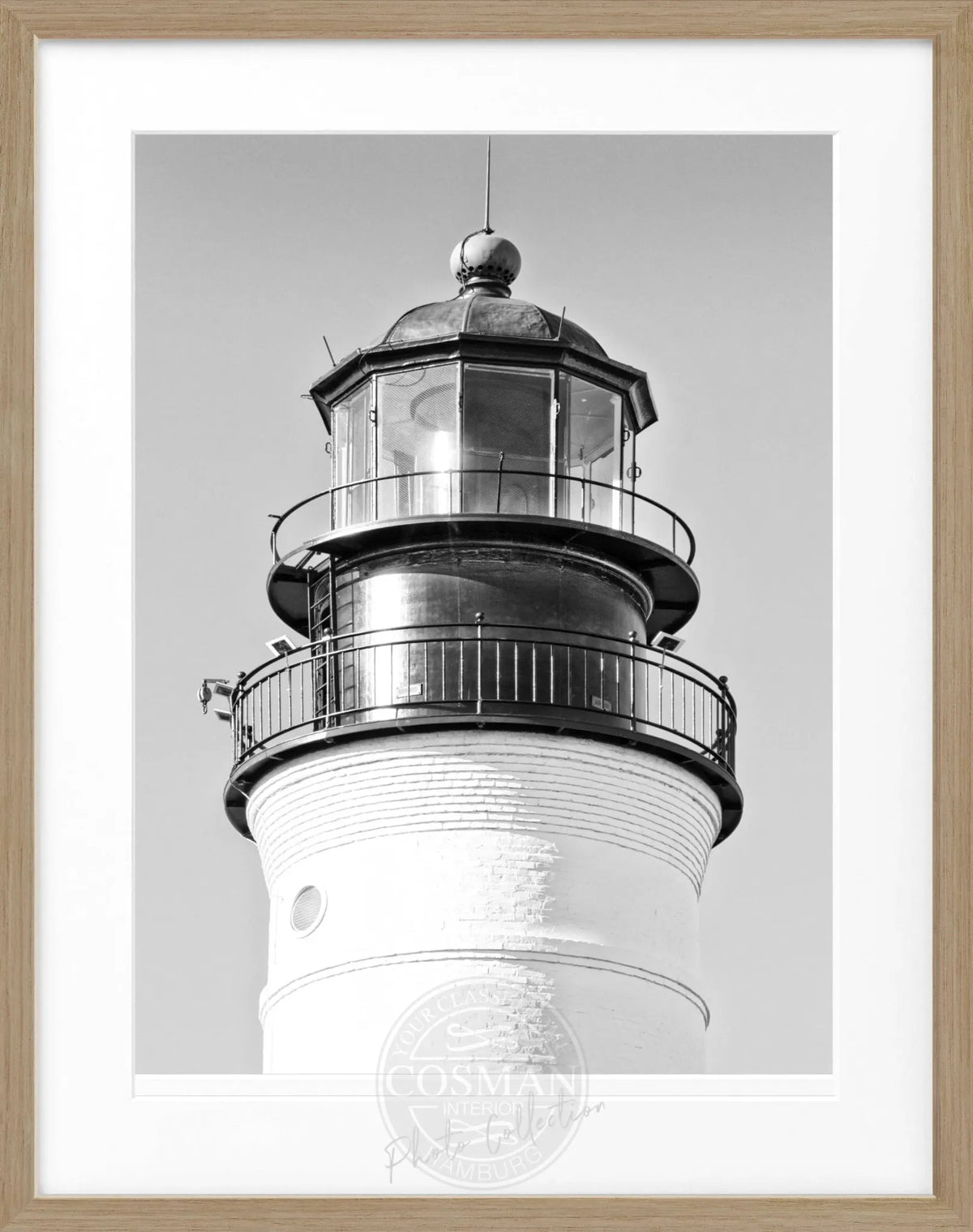 Schwarz-weiß Poster mit Rahmen von Cosman-Photocollection, Florida Key West Leuchtturm, 25x31 cm, Wanddekoration