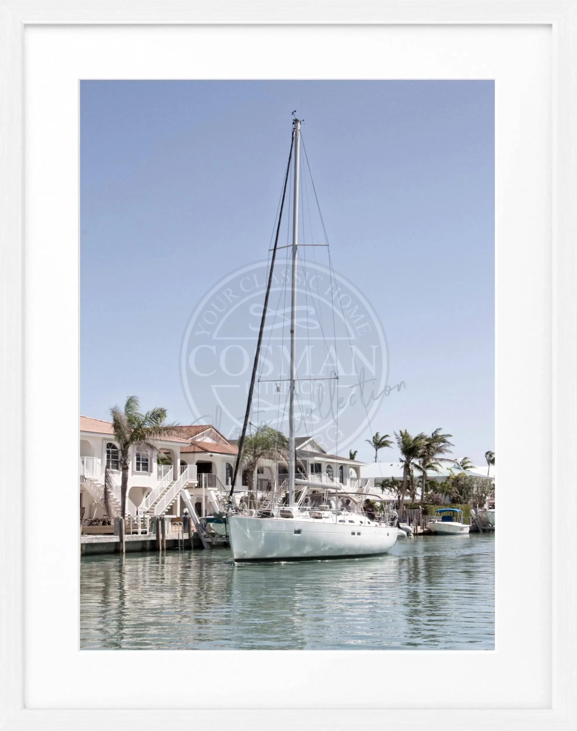 Schwarz-weiß Poster mit Rahmen, Florida Keys Boot Motiv, von Cosman-Photocollection, ca. 25x31 cm