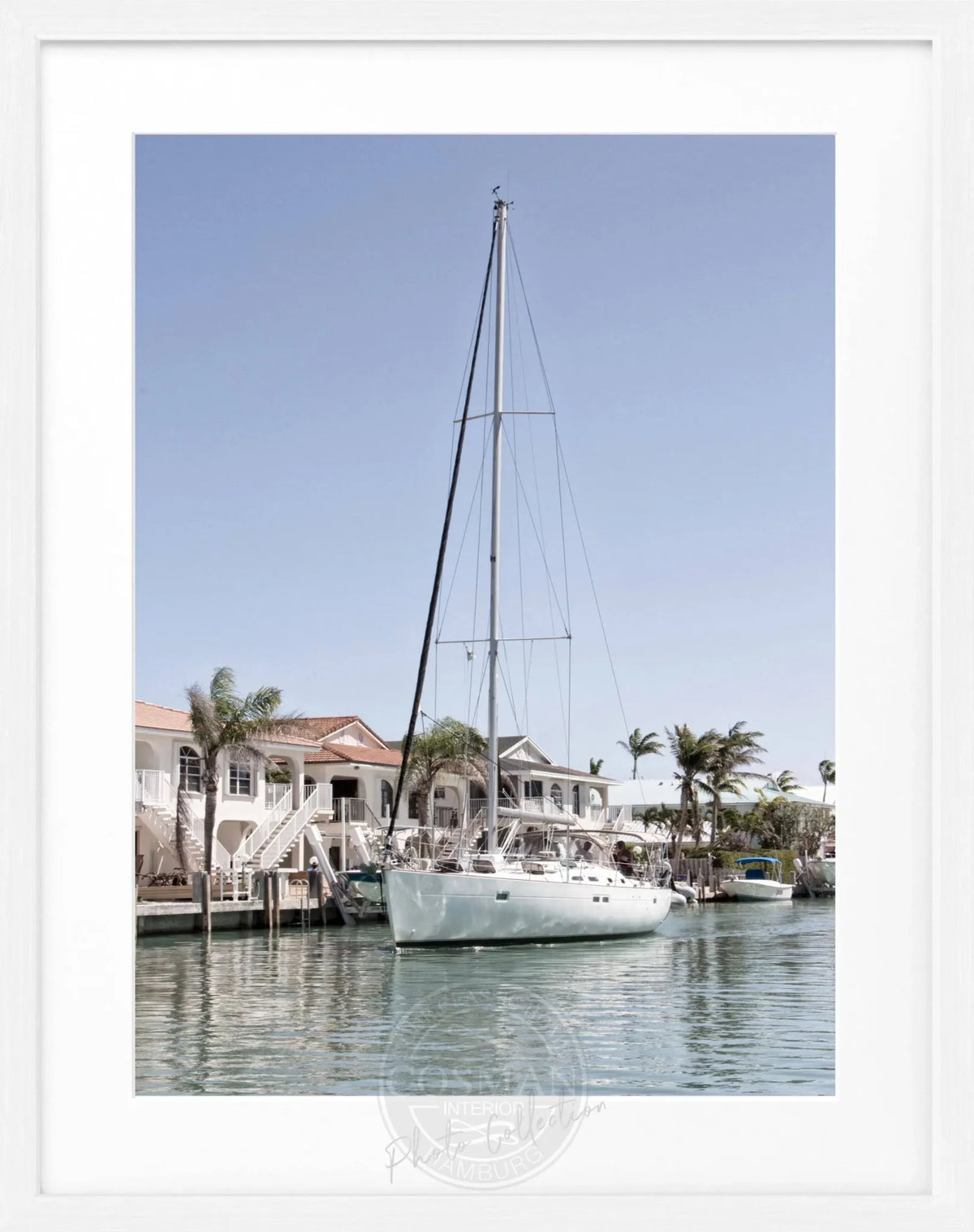Schwarz-weiß Poster mit Rahmen, Florida Keys Boot Motiv, von Cosman-Photocollection, ca. 25x31 cm