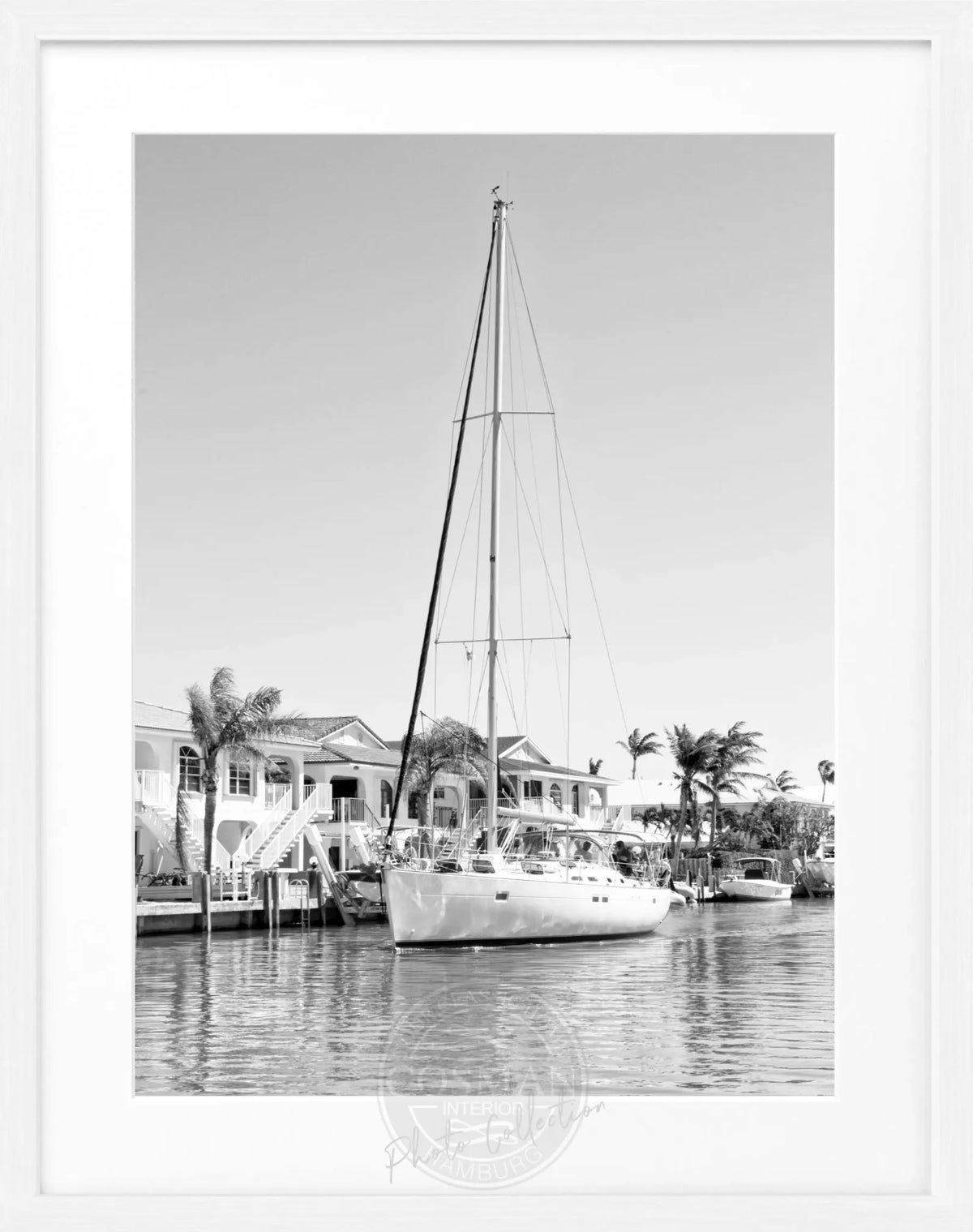 Schwarz-weiß Poster mit Rahmen Florida Keys ’Boat’ von Cosman-Photocollection, 25x31cm, maritimes Motiv