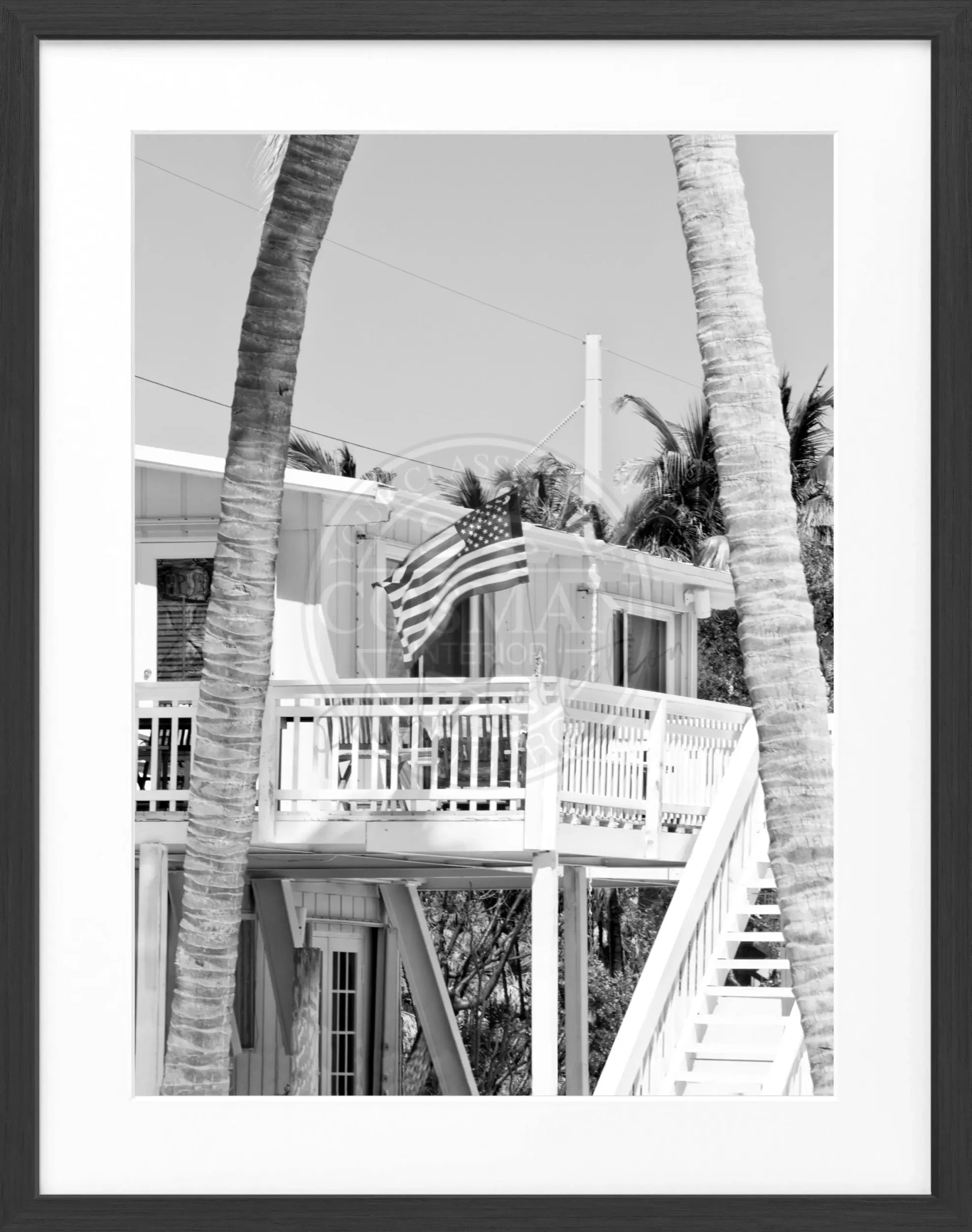 Schwarz-weiß Poster mit Rahmen von den Florida Keys, 25x31 cm, von Cosman-Photocollection, dekoratives Wandbild
