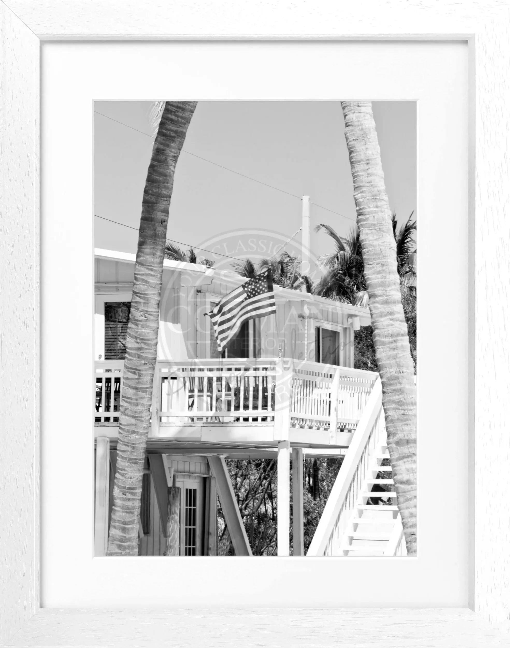 Schwarz-weiß Poster mit Rahmen der Florida Keys, 25x31 cm, von Cosman-Photocollection, Wanddekoration mit Meeresmotiv