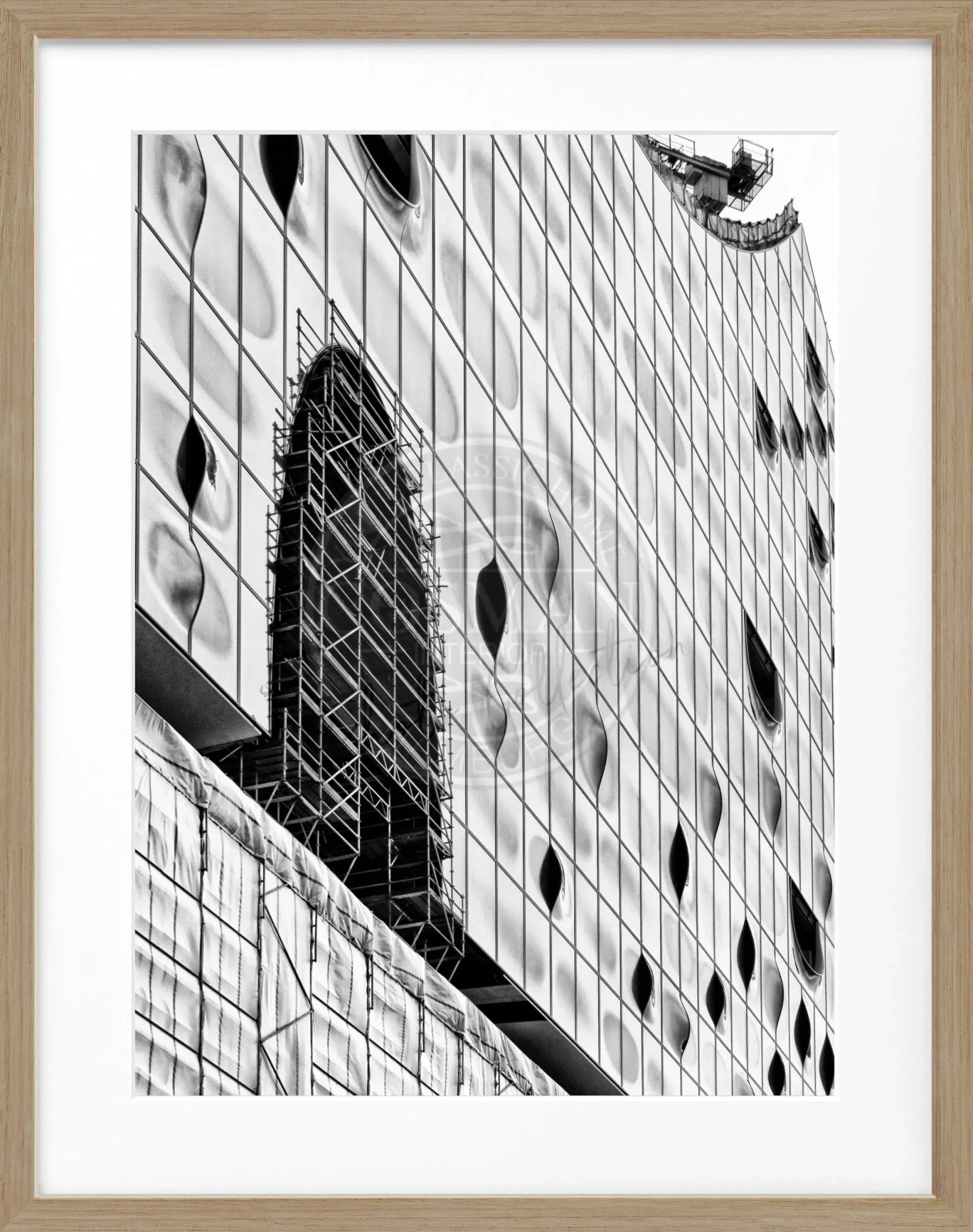 Schwarz-weiß Poster mit Rahmen, Hamburg Elphi, aus der Cosman-Photocollection, 25x31 cm, dekoratives Wandbild