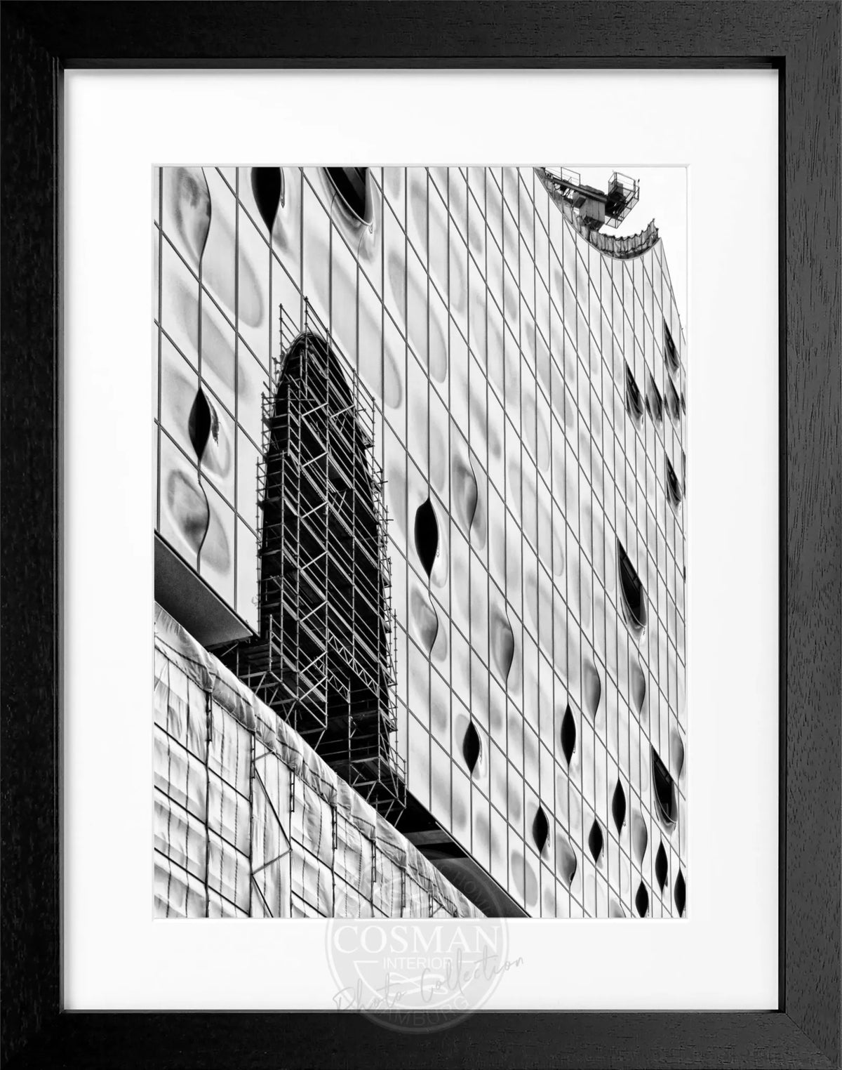 Schwarz-weiß Poster mit Rahmen, Hamburg Elphi Motiv, von Cosman-Photocollection, 25x31cm, Wanddekoration