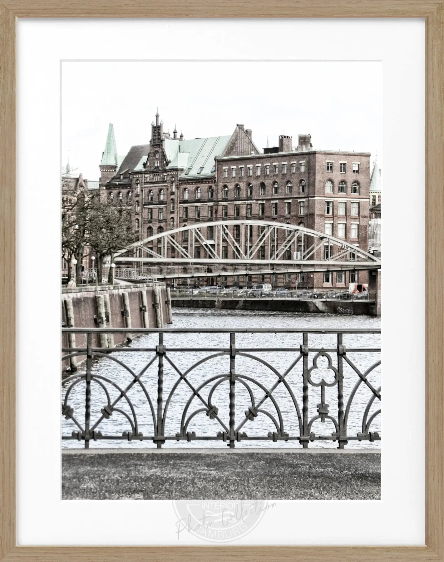 Schwarz-Weiß-Poster mit Rahmen, Hamburg Speicherstadt Motiv, von Cosman-Photocollection, 25x31cm, stilvolle Wanddekoration