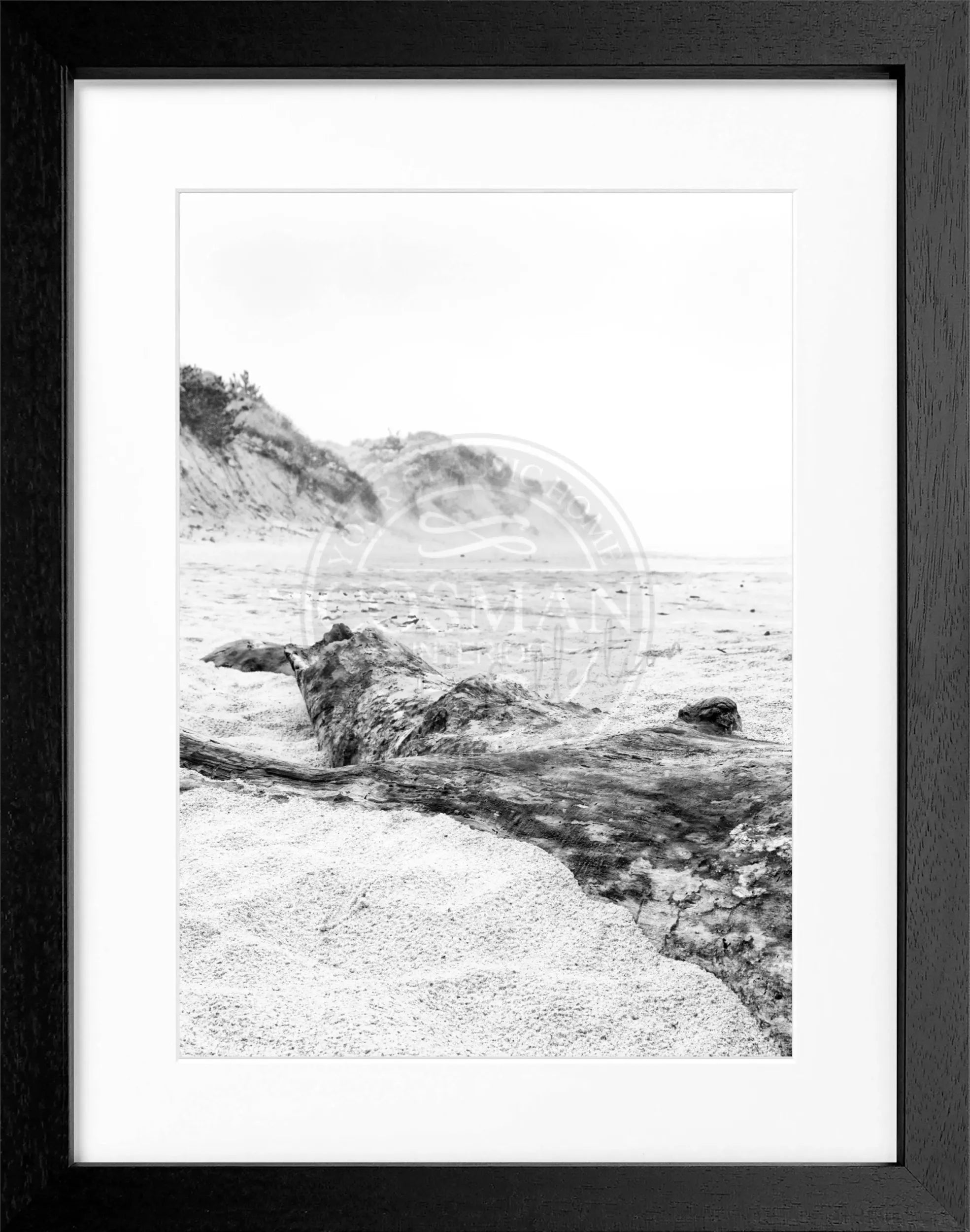 Schwarz-weiß Poster mit Rahmen, Hamptons Long Island Beach Motiv, 25x31 cm, von Cosman-Photocollection
