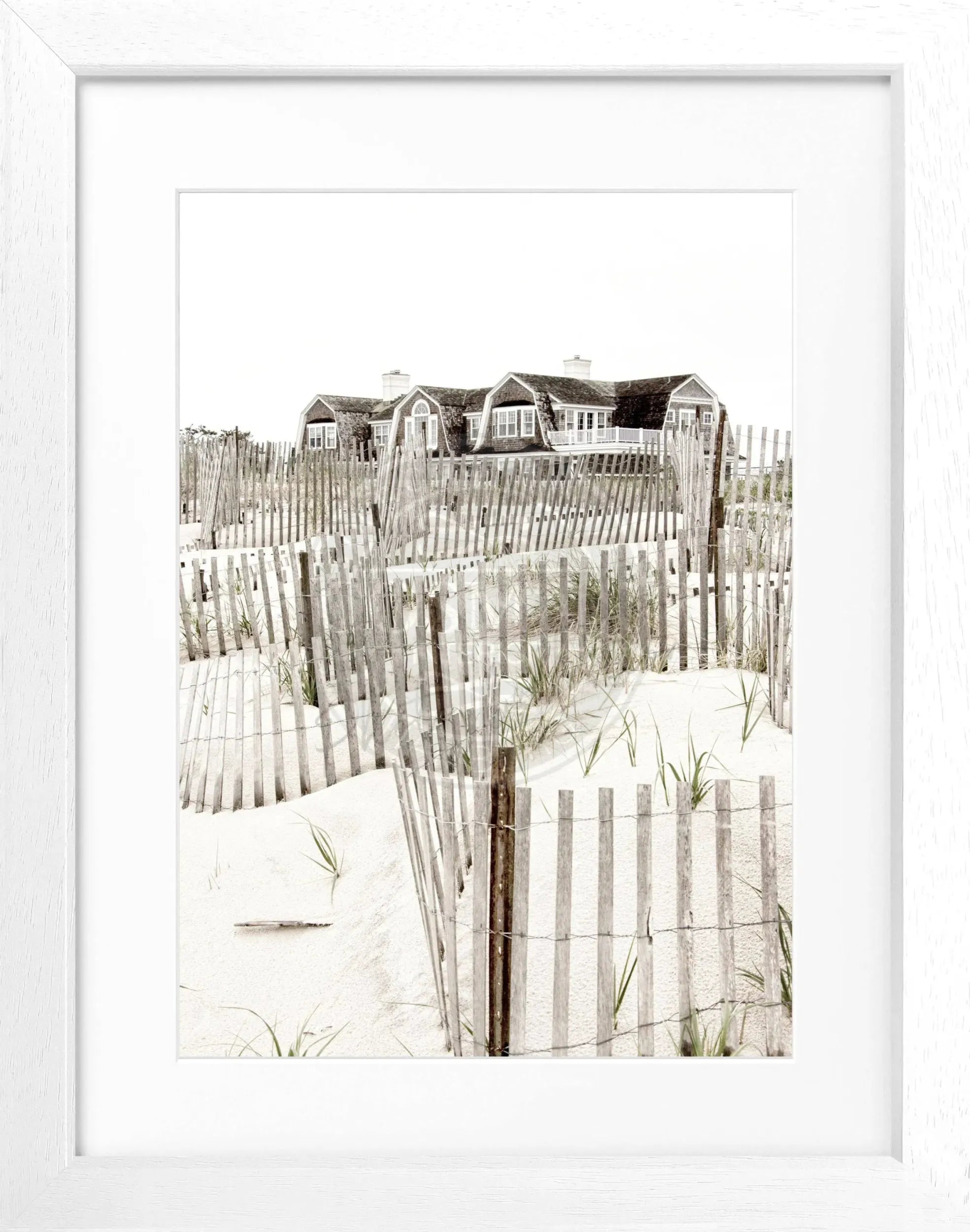 Schwarz-weiß Poster mit Rahmen, Hamptons Long Island ’Beach House’, von Cosman-Photocollection, 25x31cm, dekoratives Wandbild