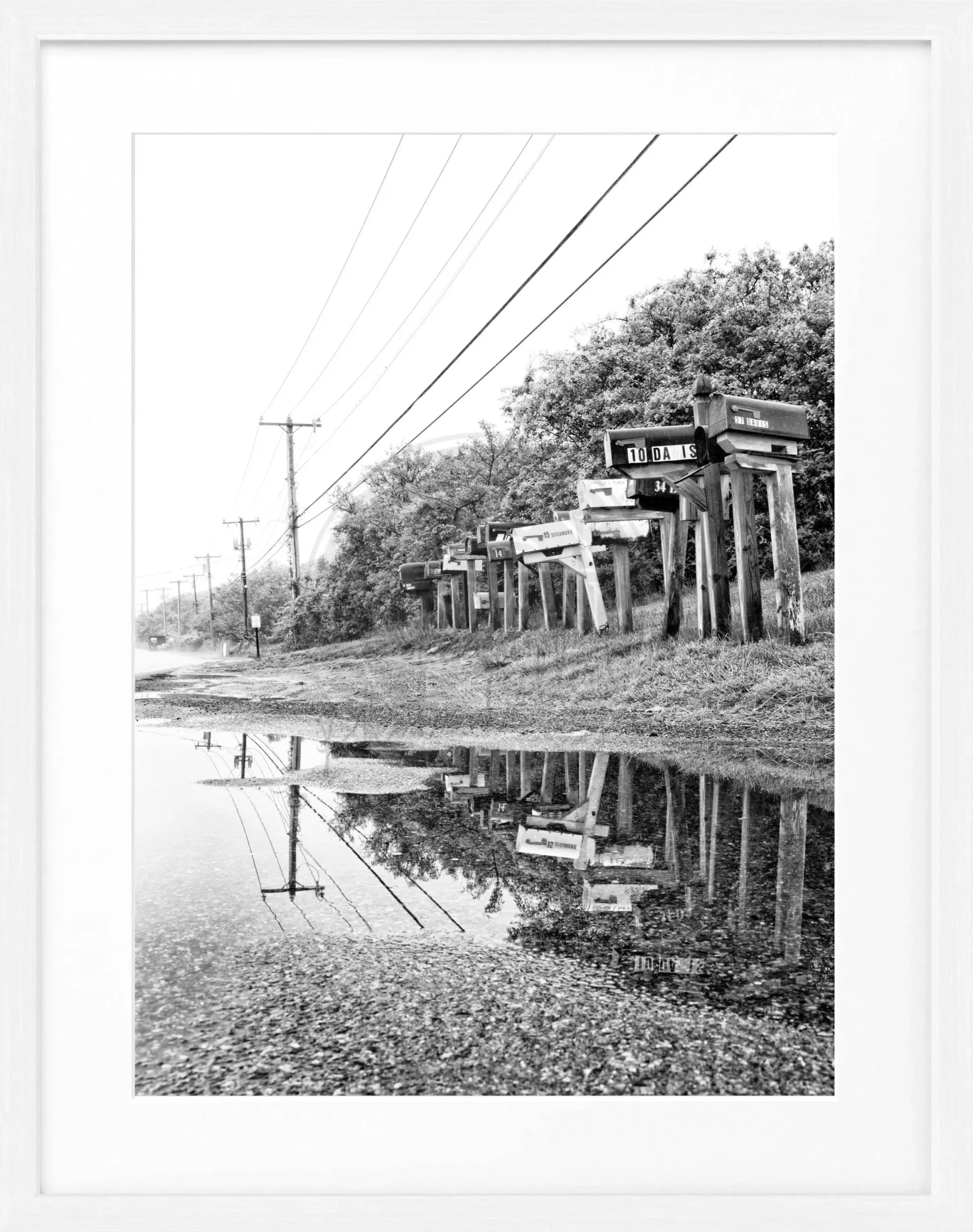 Schwarz-weiß Poster mit Rahmen, Hamptons Long Island Mailbox, Cosman-Photocollection, 25x31 cm, dekoratives Wandbild
