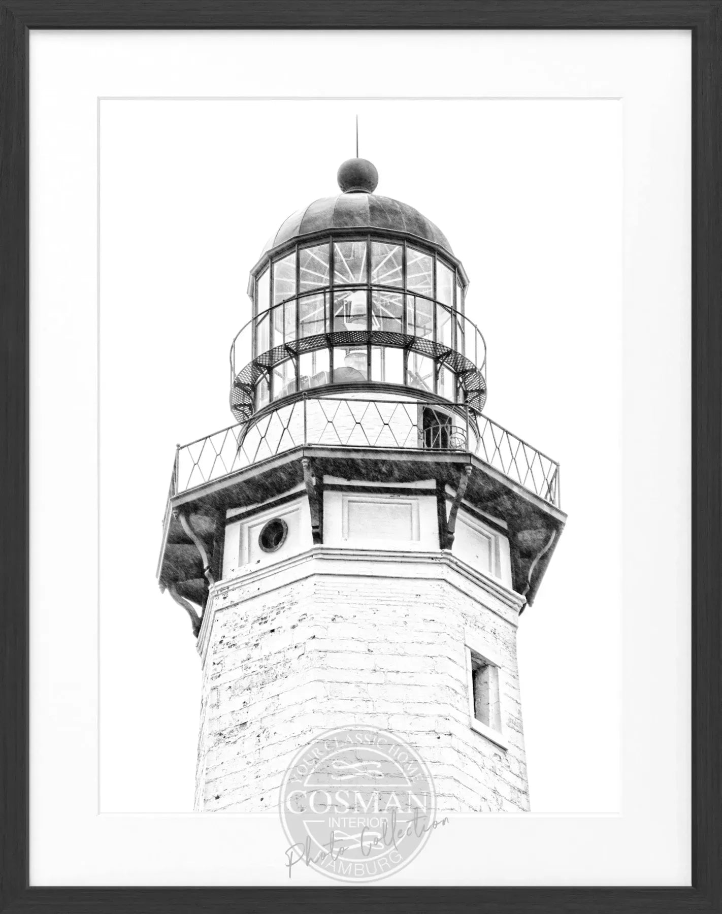Schwarz-weiß Poster mit Rahmen, Hamptons Montauk Leuchtturm, von Cosman-Photocollection, 25x31 cm, dekorativer Wandschmuck