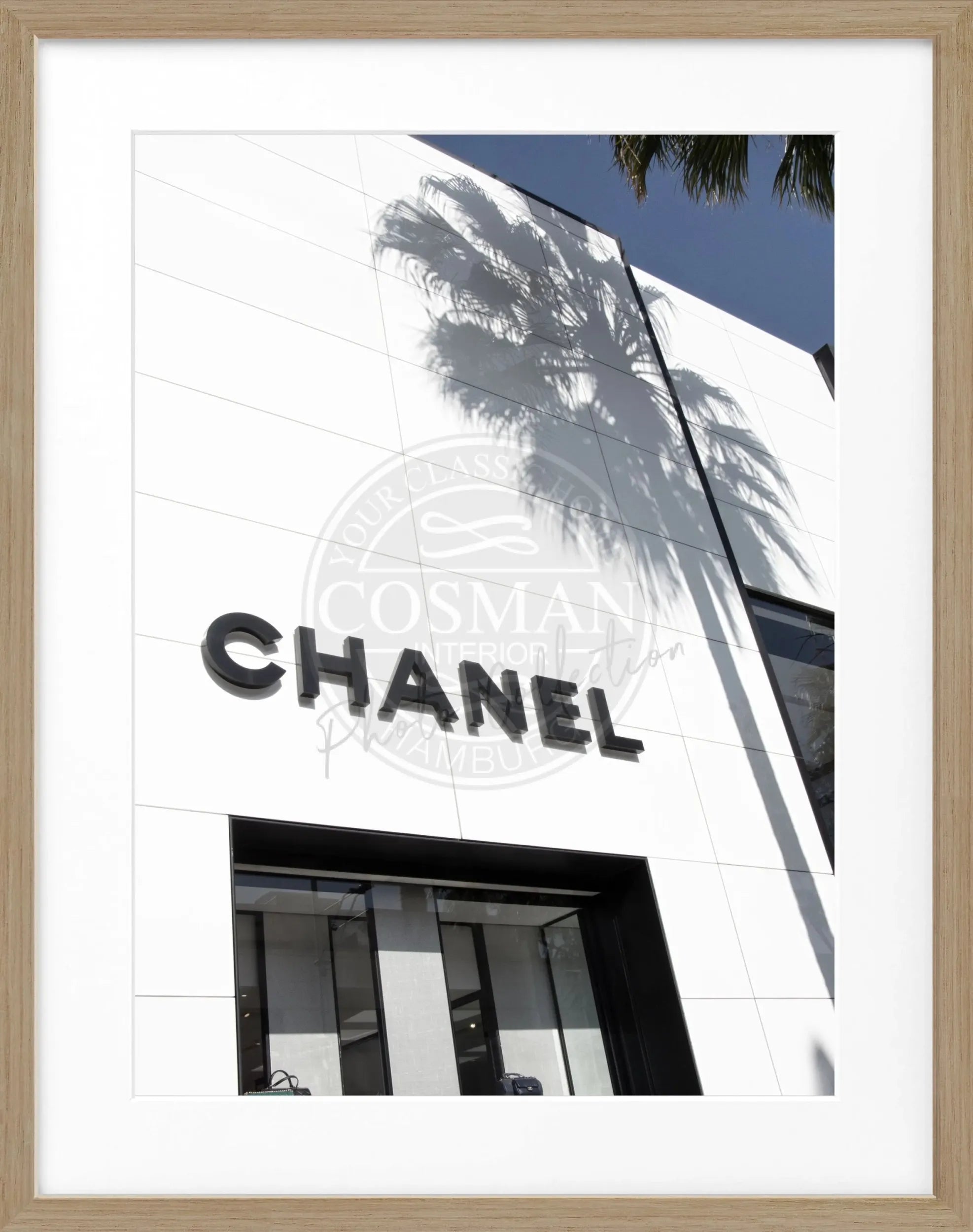 Schwarz-weiß Poster mit Rahmen, Kalifornien Beverly Hills und Chanel Motiv, von Cosman-Photocollection, 25x31 cm