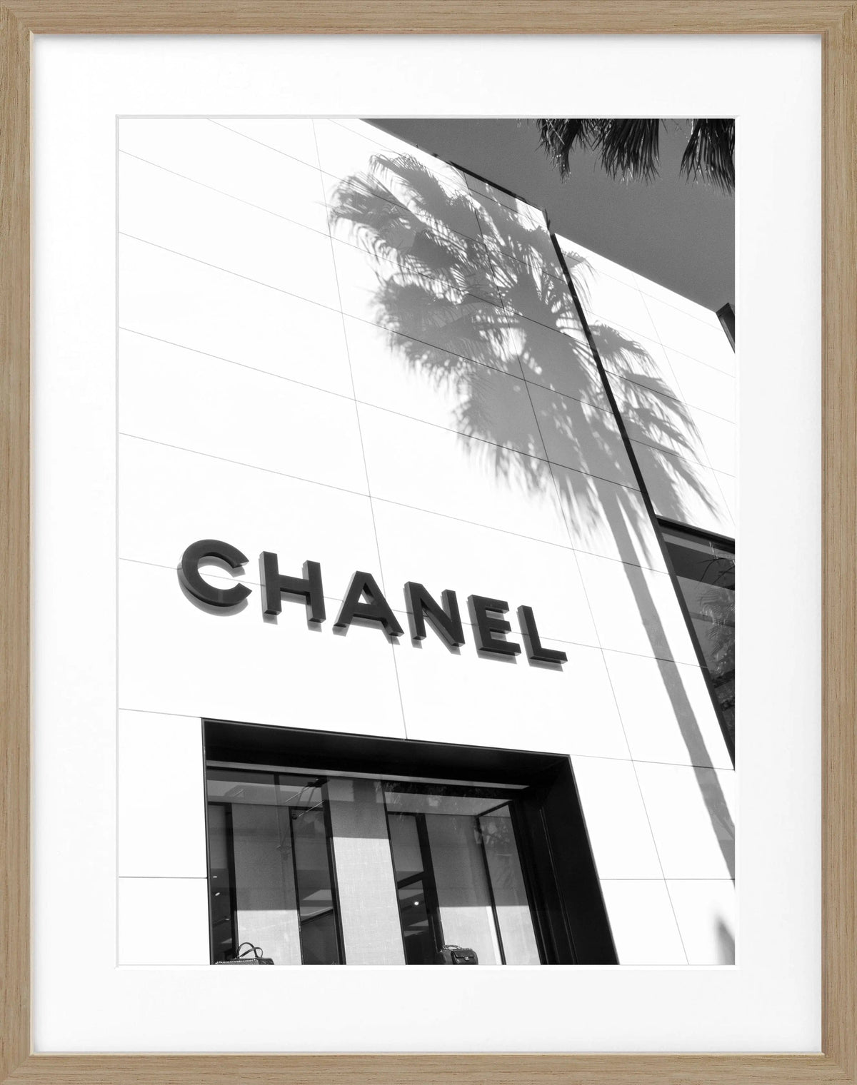 Schwarz-weiß Poster mit Rahmen, Kalifornien Beverly Hills, mit Chanel-Logo, von Cosman-Photocollection, 25x31 cm