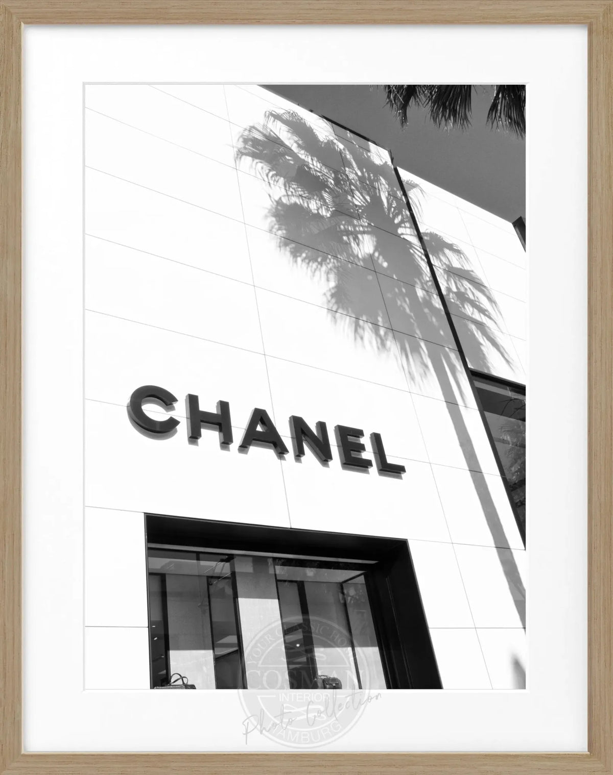 Schwarz-weiß Poster mit Rahmen, Kalifornien Beverly Hills, mit Chanel-Logo, von Cosman-Photocollection, 25x31 cm