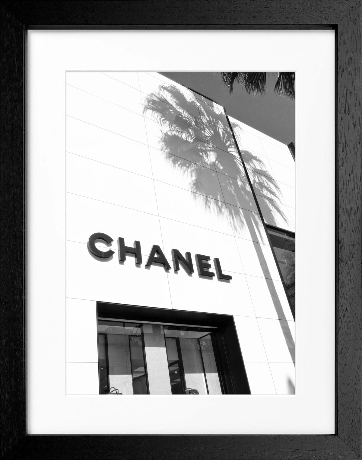 Schwarz-weiß Poster mit Rahmen, Kalifornien Beverly Hills und Chanel-Motiv, von Cosman-Photocollection, 25x31cm